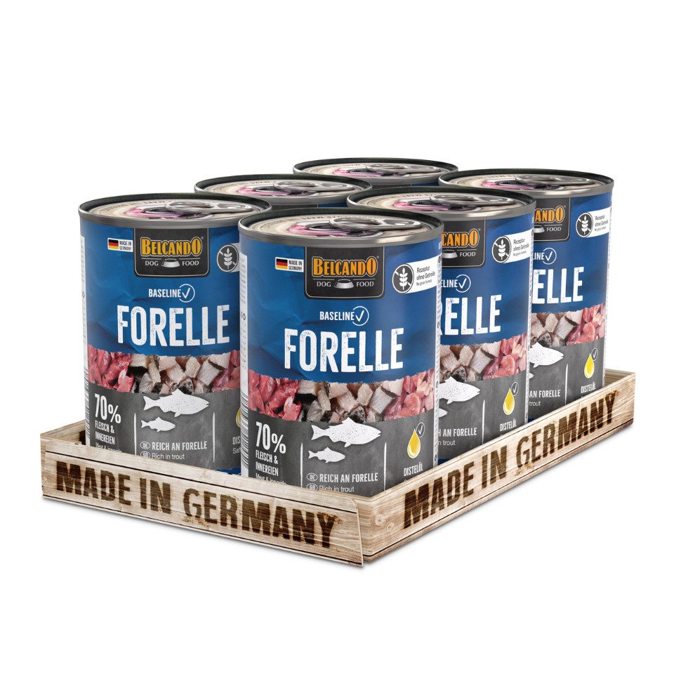 Belcando Baseline Forelle - getreidefreies Nassfutter mit Distelöl 6x400g, Nassfutter für: Hunde
