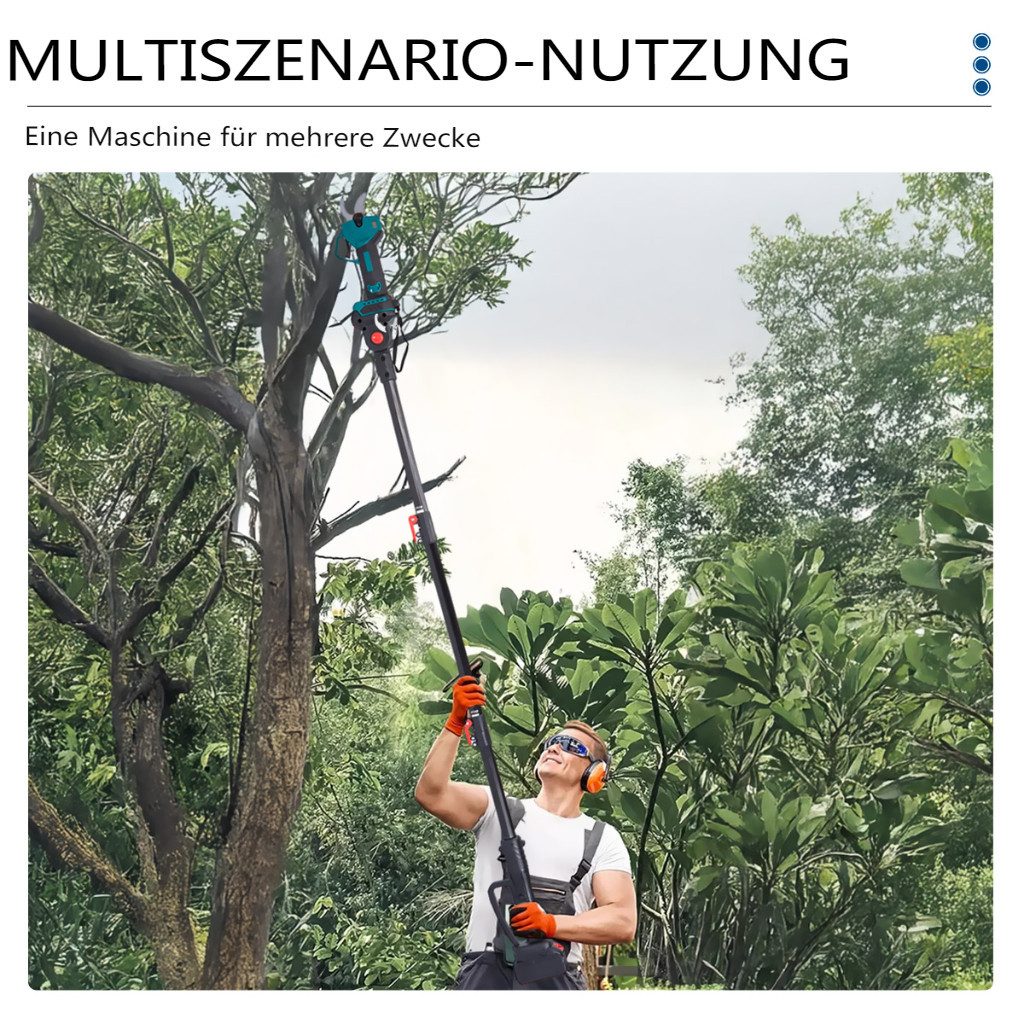 Insma Akku-Astschere, bis 2 m Arbeitshöhe, (Elektrische Astschere mit 2m Teleskopstange), bürstenlosem Motor, wiederaufladbar, 30mm, inkl. 2 Akkus & Ladegerät