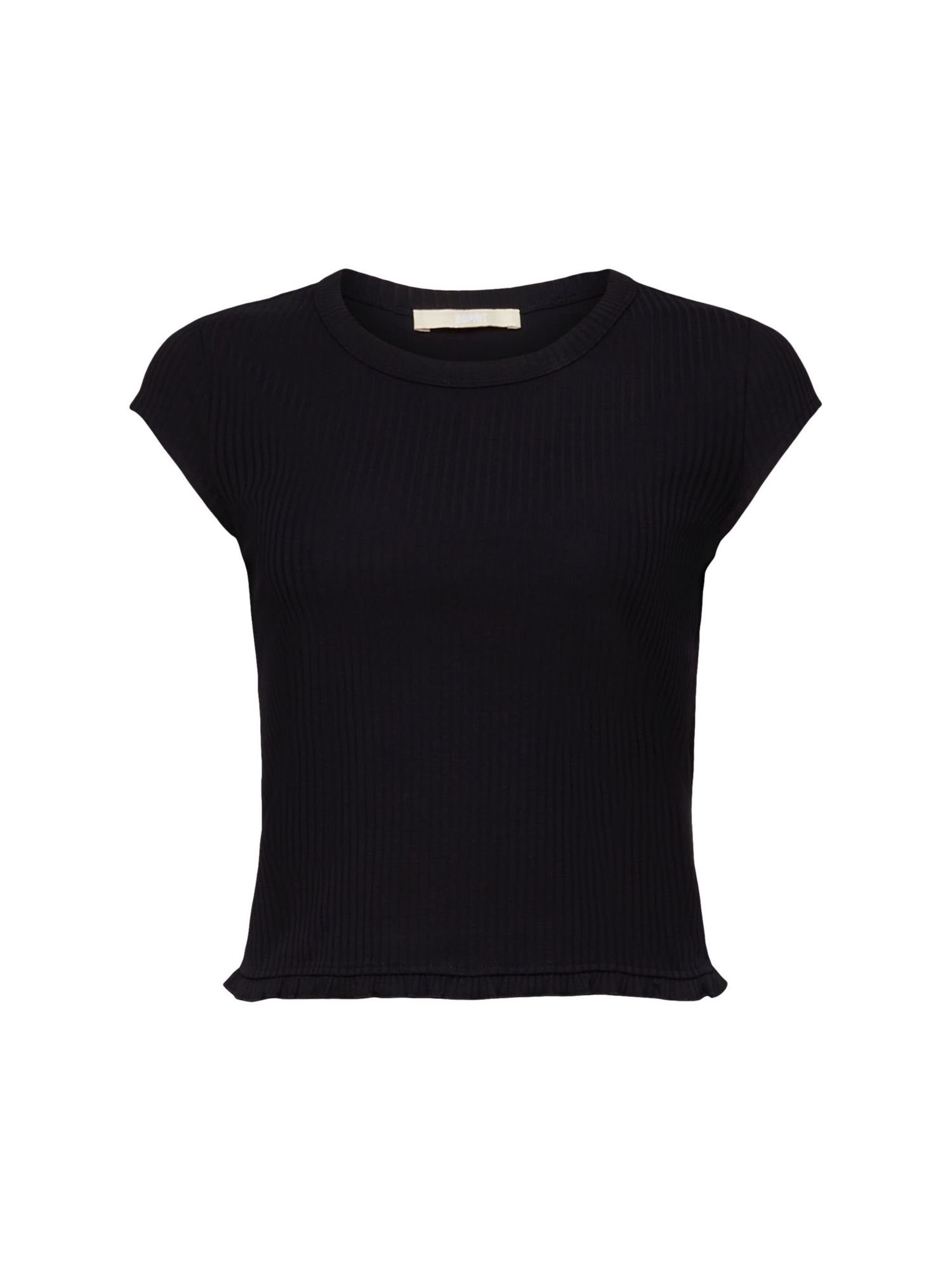 edc by Esprit T-Shirt Geripptes T-Shirt mit Rüschensaum (1-tlg) BLACK