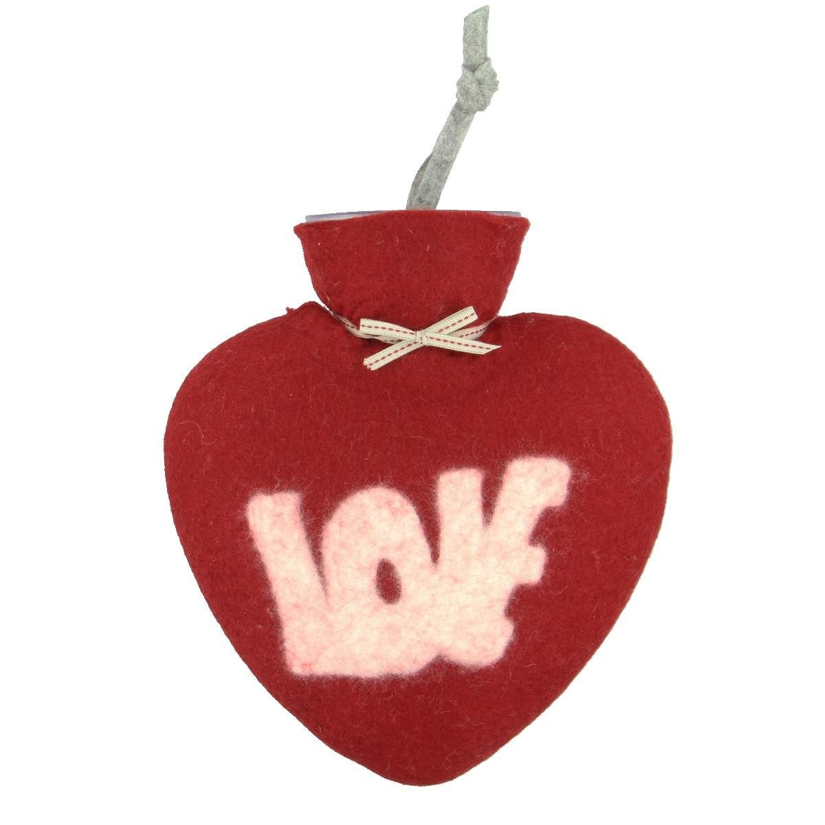 Dorothee Lehnen Wärmflasche Love-Motiv in Rot Weiß, (1-tlg), Mit Wollbezug, 21×27cm, 700ml Fassungsvermögen