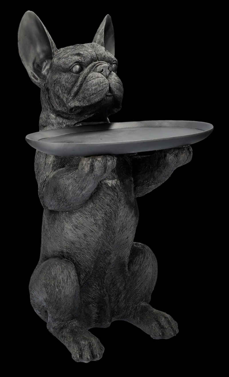 Figuren Shop GmbH Tierfigur Bulldoggen Figur schwarz als Butler - Hundefigur Dekoration Dekofigur