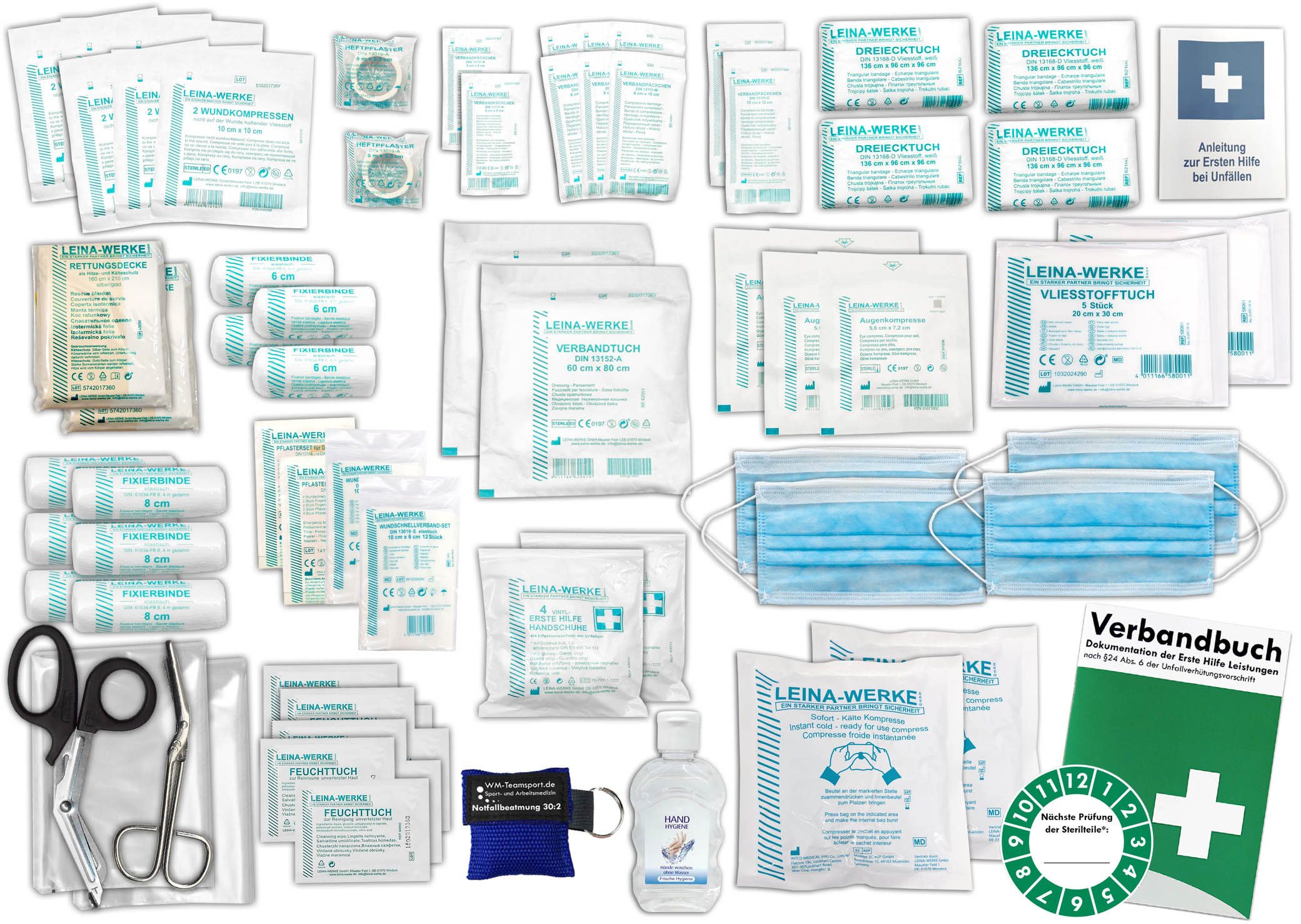 WM-Teamsport Erste-Hilfe-Set Set Erste-Hilfe DIN 13169 PLUS 2 mit Beatmungshilfe + Hygiene-Gel