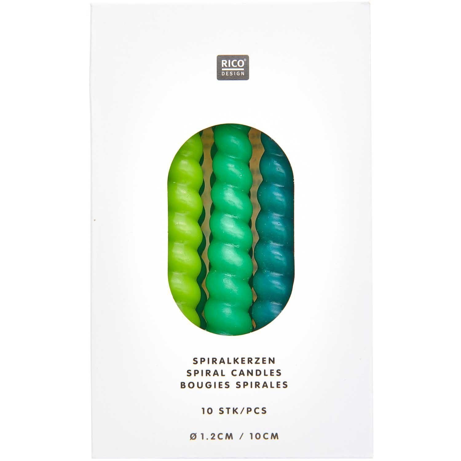 Rico Design Formkerze Spiralkerzen, Grün Mix, 10 Stk, Ø 1,2 cm x 10 cm hoch