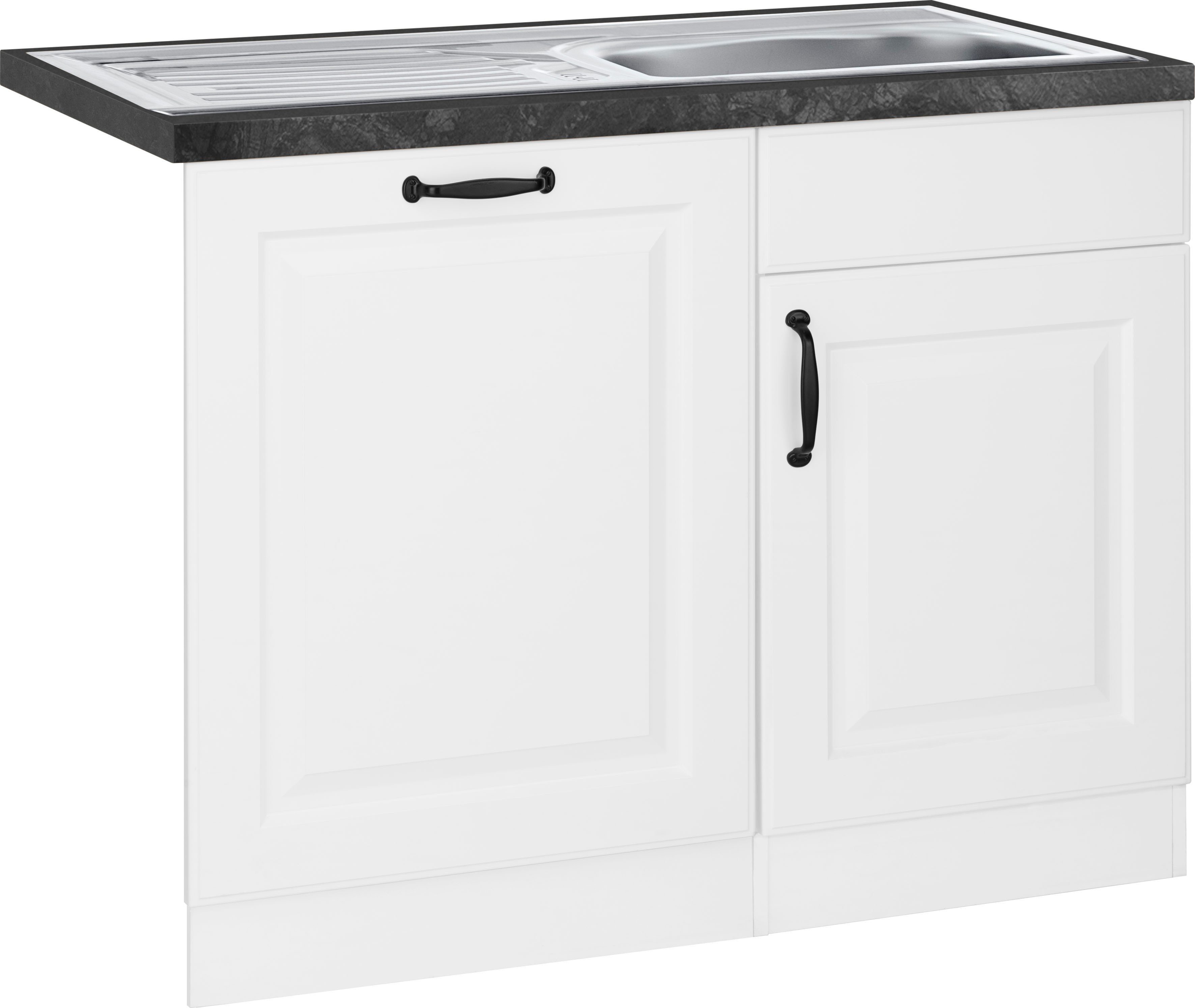 wiho Küchen Spülenschrank Erla 110 cm breit, inkl. Tür/Sockel für Geschirrspüler weiß/granit schwarz | weiß