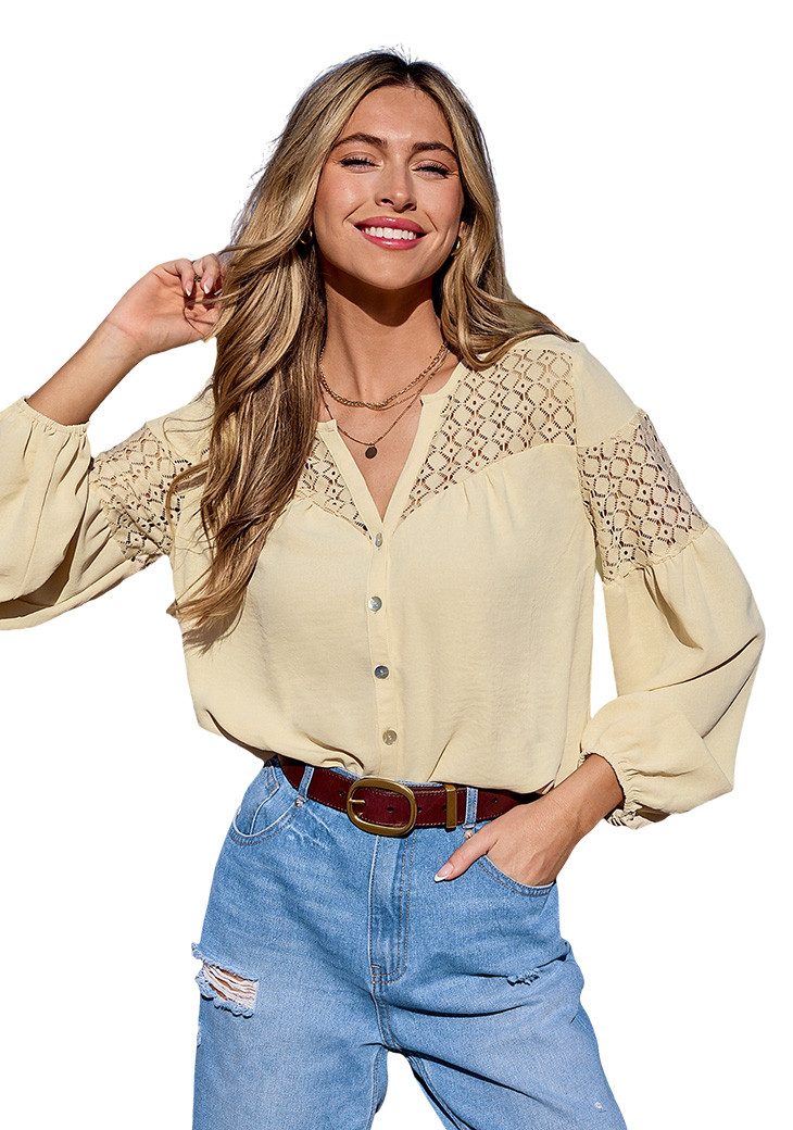 Blusentop Lässiges Holiday Button Blusen Top