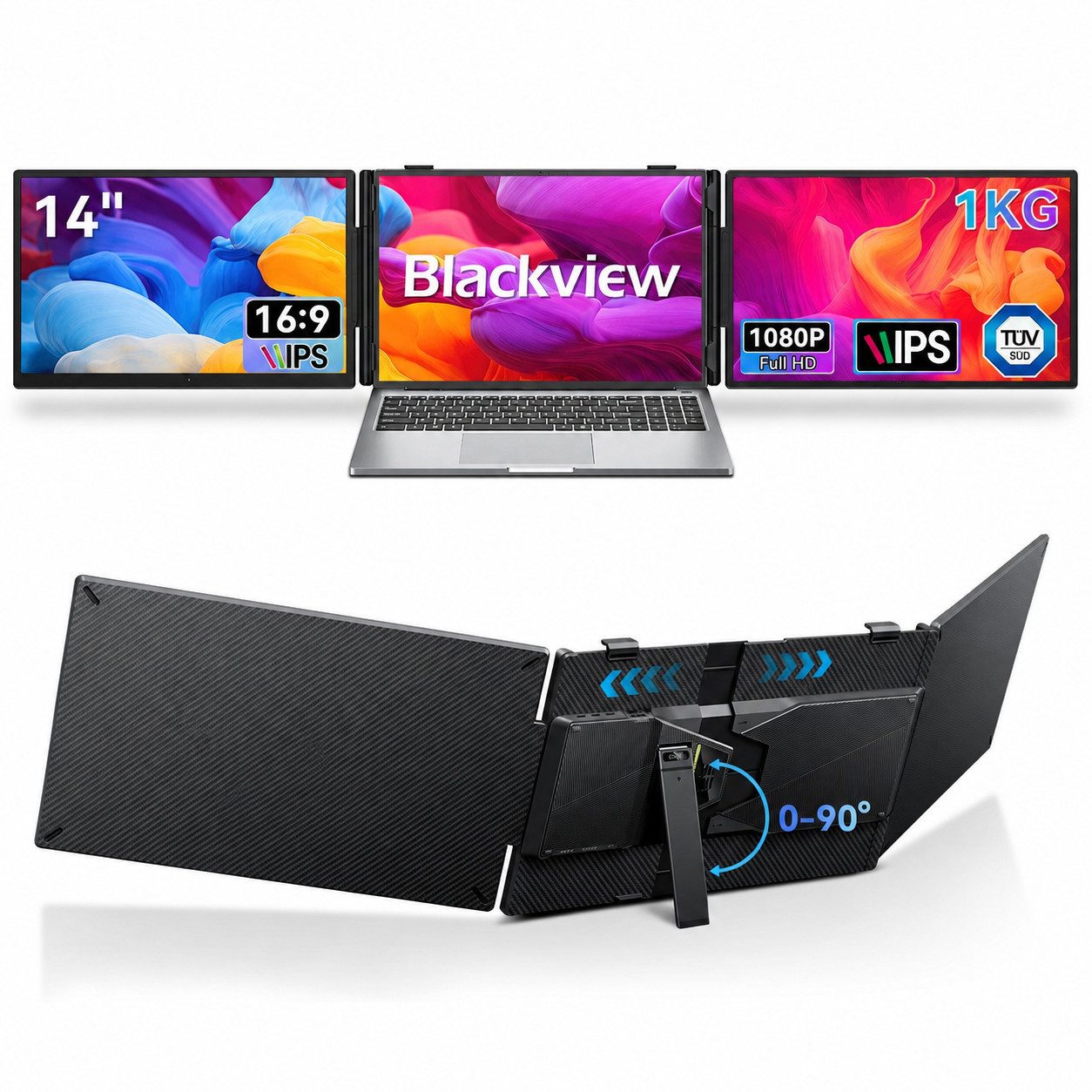 blackview Dual-Screen-Laptop-Bildschirm Monitor ultra-dünn Portabler Monitor für Notebook (IPS, 180°, 13,3-17,3 Zoll & Windows/Mac/Android/Chrome-Kompatibilität)