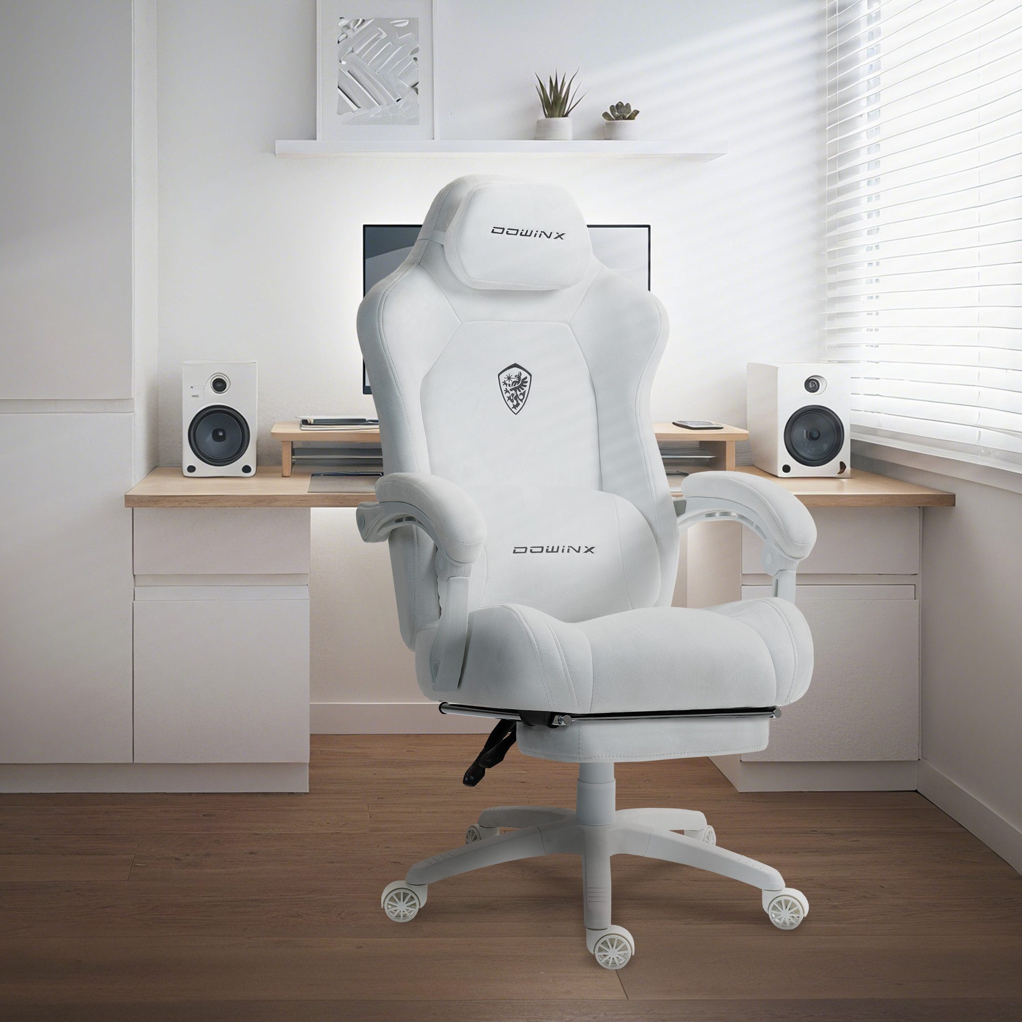 Dowinx Gaming-Stuhl Atmungsaktiver und Ergonomischer Bürostuhl aus Mikrofaser-Velours (Packung), Weiches Sitzgefühl, Verstellbarer Schreibtischstuhl mit Fußstütze