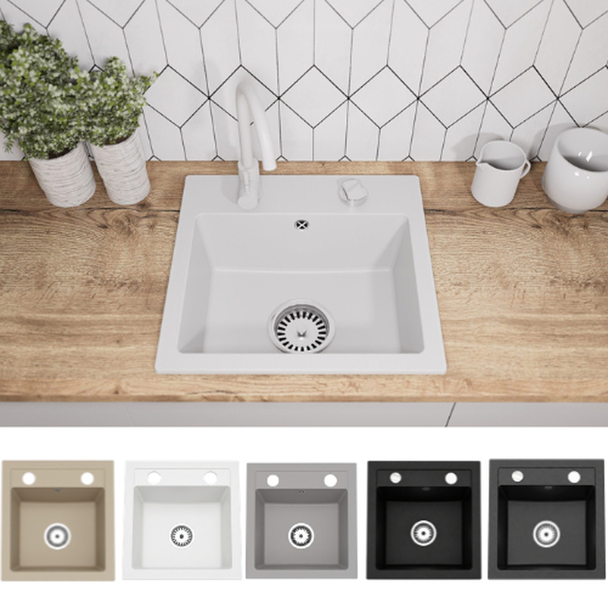 Faizee Home Granitspüle Faizee Home, Granitspüle Compact 44×41,5 cm – Küchenspüle Spülbecken