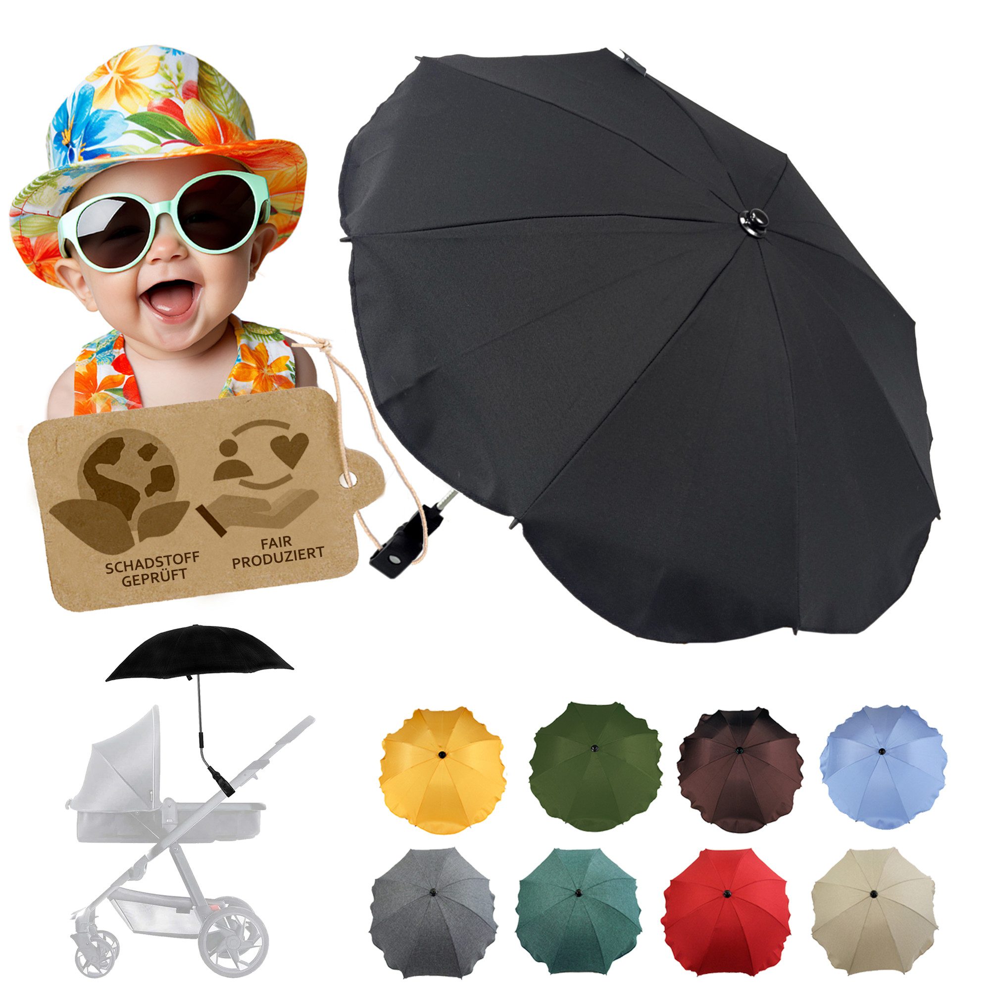 BambiniWelt by Rafael K. Kinderwagen-Sonnenschutzhülle Sonnenschirm Sonnenschutz für Kinderwagen Buggy Jogger universal UV50+, UV 50+ Schutz