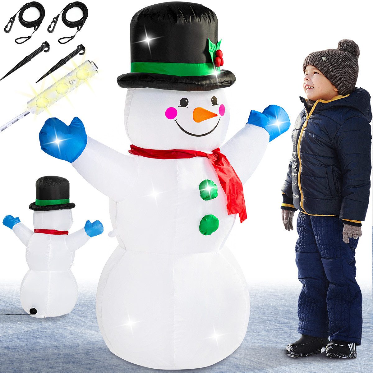 monzana Schneemann, Aufblasbarer XL 120cm LED Beleuchtet Befestigungsmaterial IP44 Außen