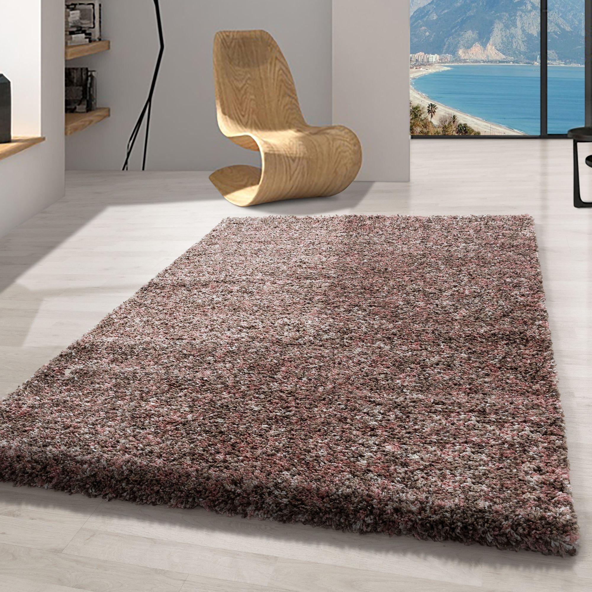 Hochflor-Teppich Meliert Design, Carpetsale24, Meliert 30 Design Rosa-2 versch. Teppich und größen Höhe: farben mm, Teppich Wohnzimmer Läufer