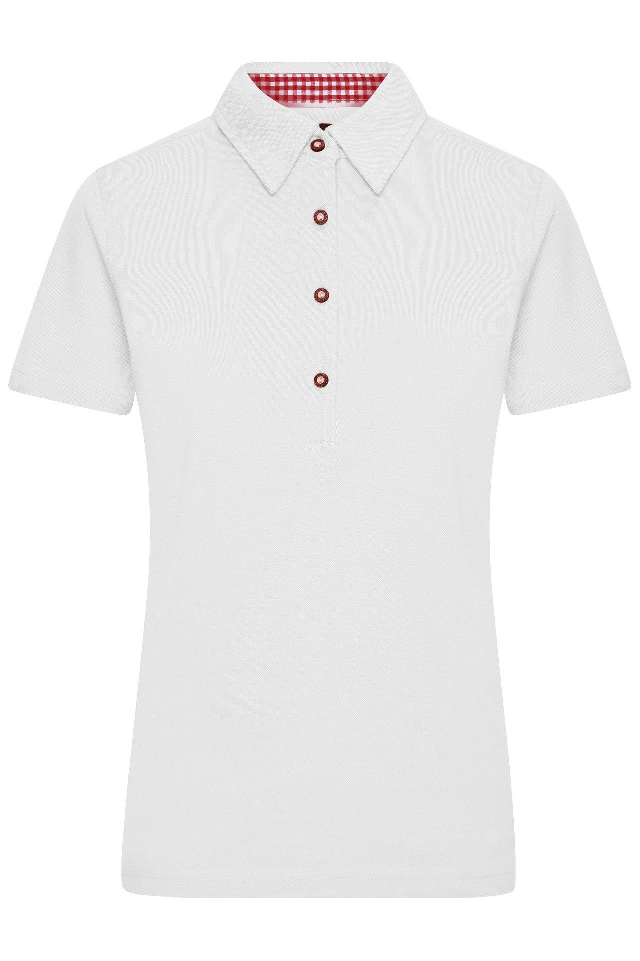James & Nicholson Poloshirt Tailliertes Damen Trachtenpoloshirt JN715 Karobesatz in Kragensteg, Knopfleiste innen und Seitenschlitzen