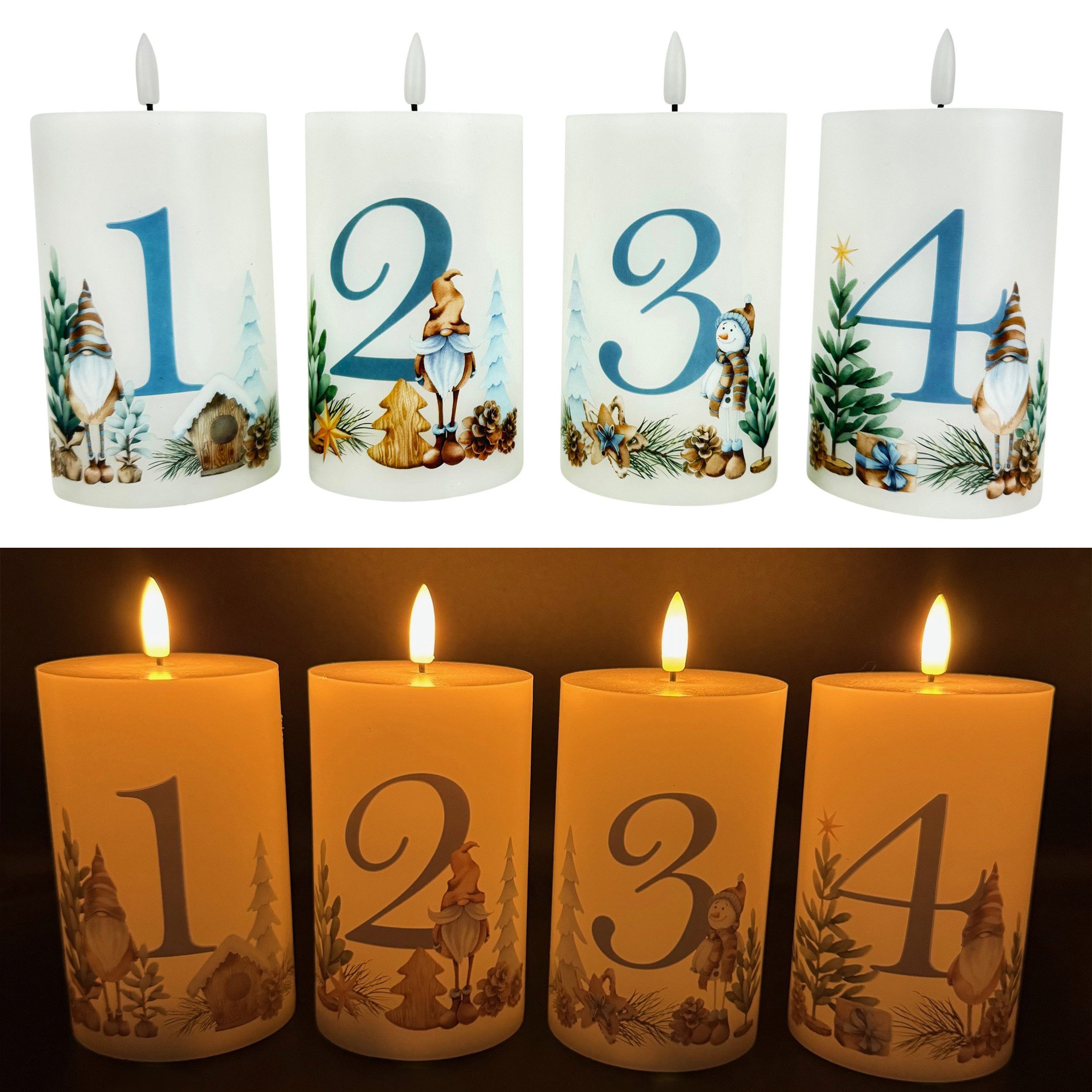 Online-Fuchs LED-Kerze 4 Adventskerzen im Set mit Zahlen und 6-Stunden Time günstig online kaufen