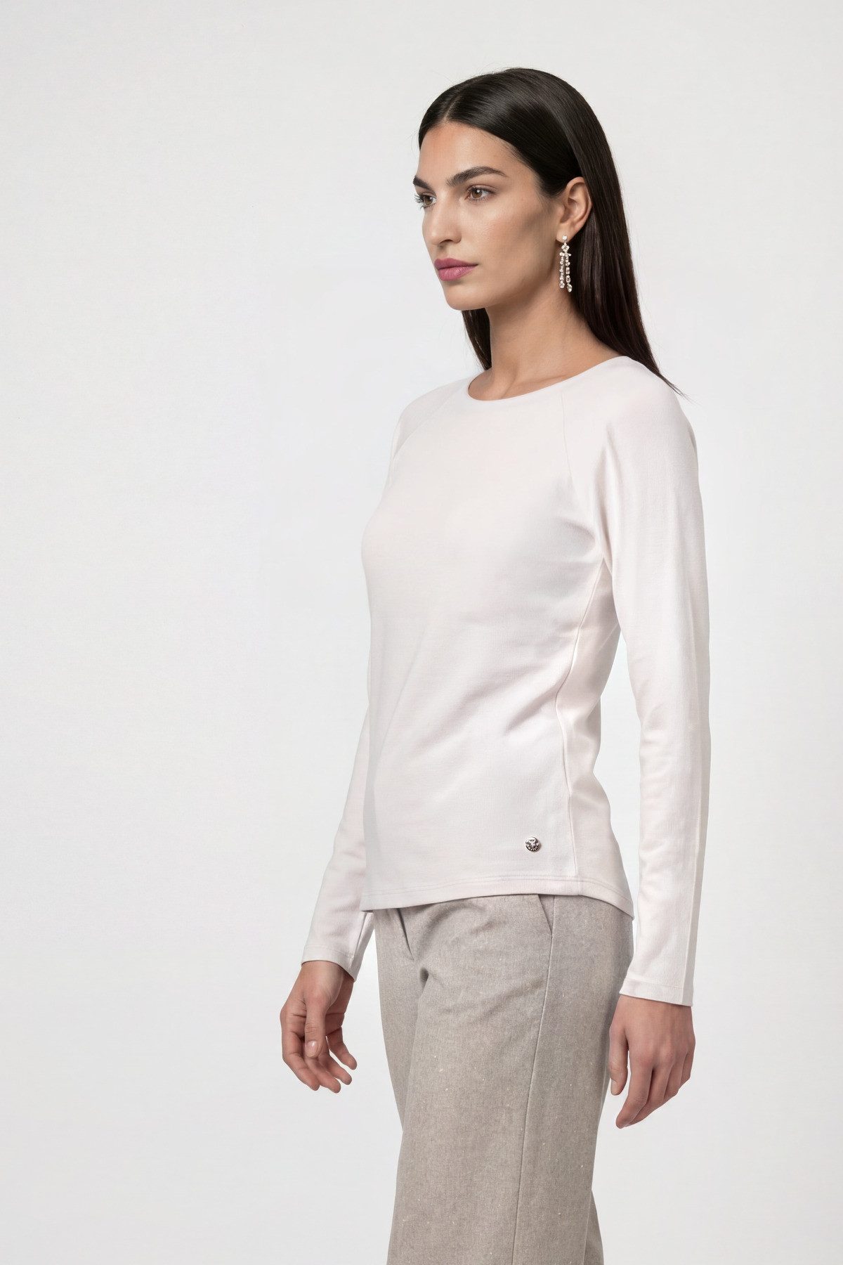 Monari Langarmshirt Basic aus weichem Viskose-Modal-Mix, Rundhals