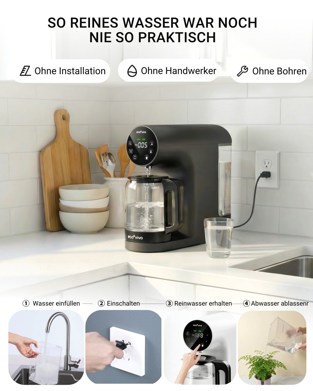 Ecoviva Wasserfilter 200G Osmoseanlage Trinkwasser, Zubehör für 6-stufige Filtration Umkehrosmoseanlage, TDS-Reduzierung, Geeignet für Wohnungen, Büros, Wohnmobile usw.