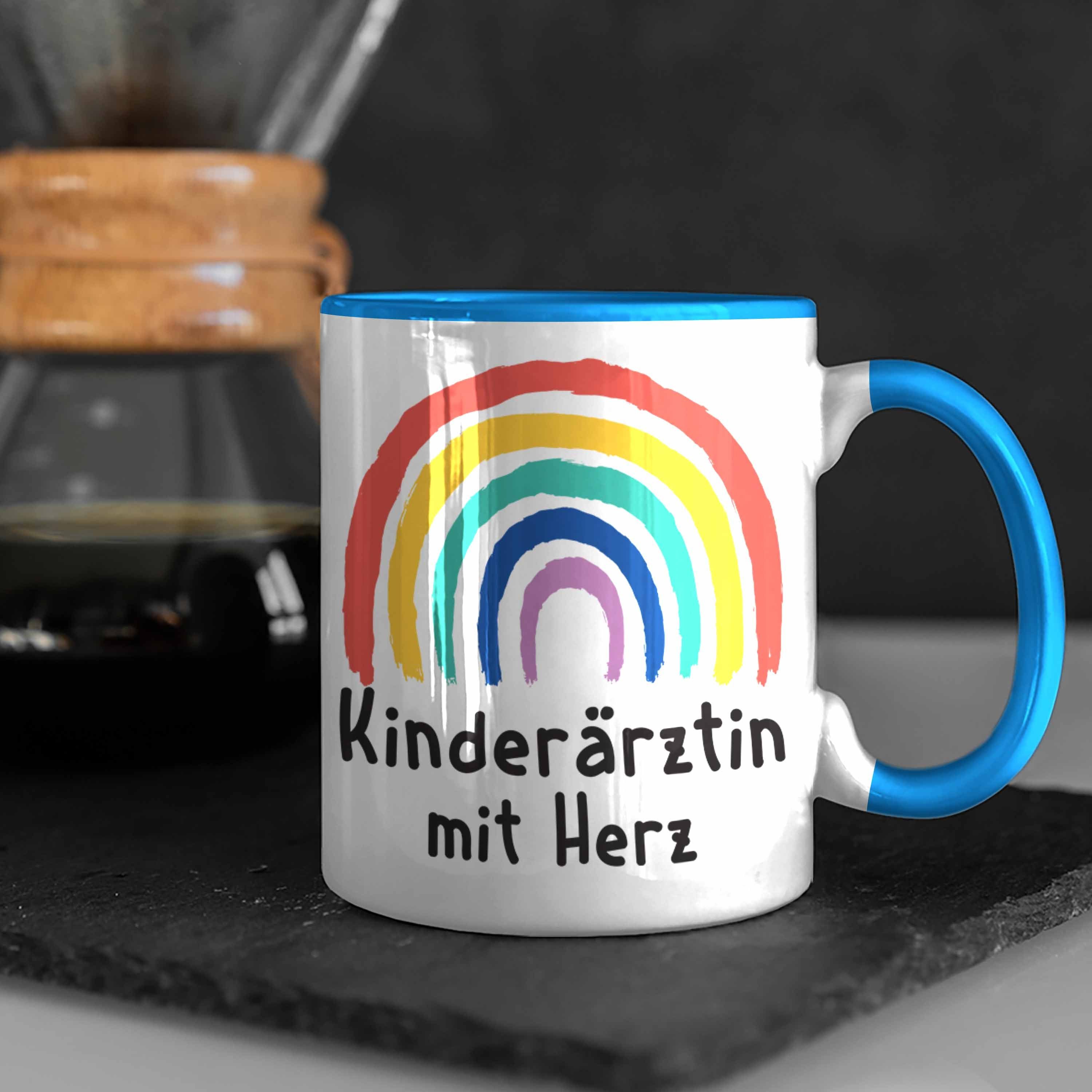 Herz Blau - mit Trendation Tasse Geschenk Kaffeetasse Geschenke mit Tasse Kinderärztin Kinderärztin Trendation Dankeschön Spruch