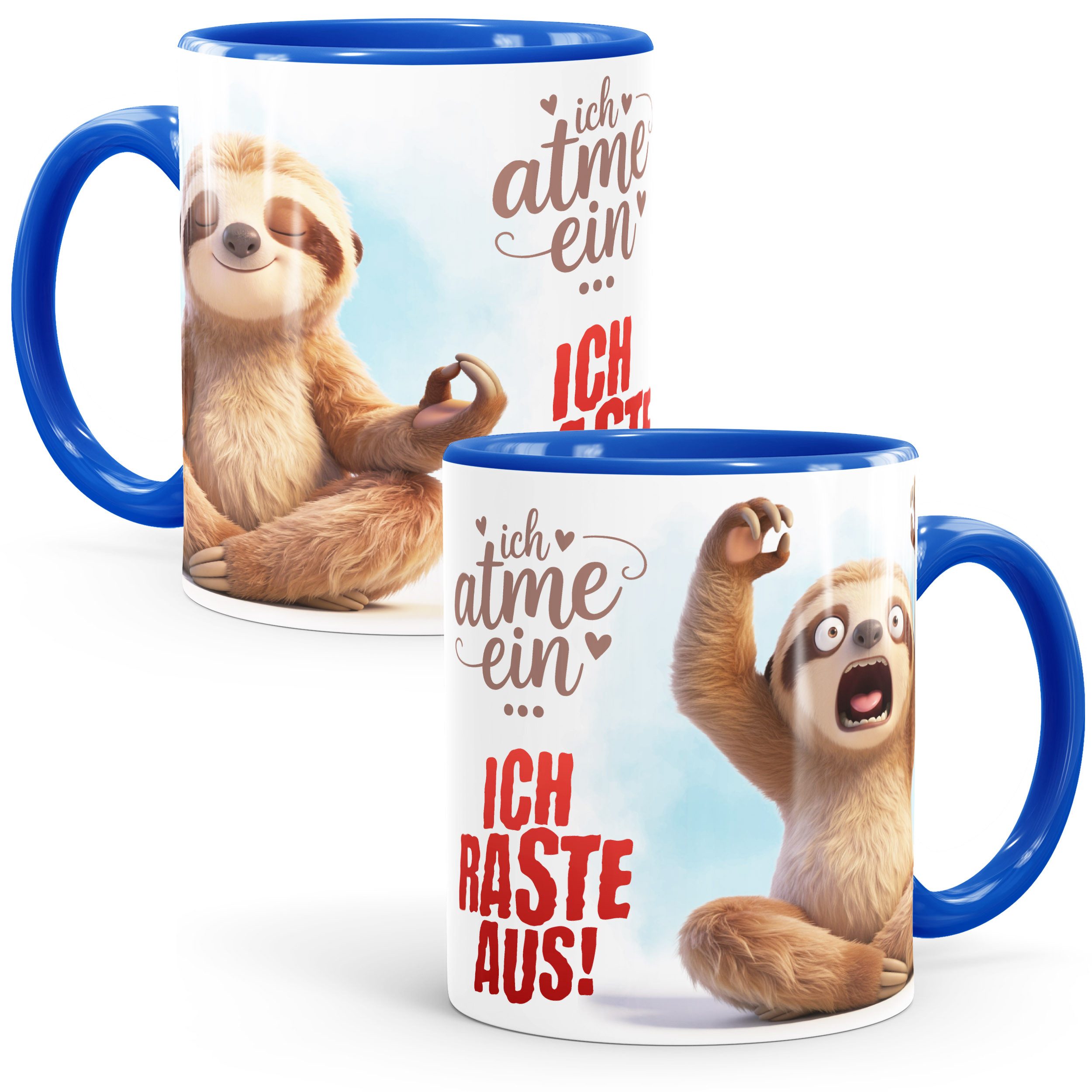SpecialMe Tasse Tasse Faultier Spruch - Ich atme ein, ich raste aus -Bürotasse, Keramik