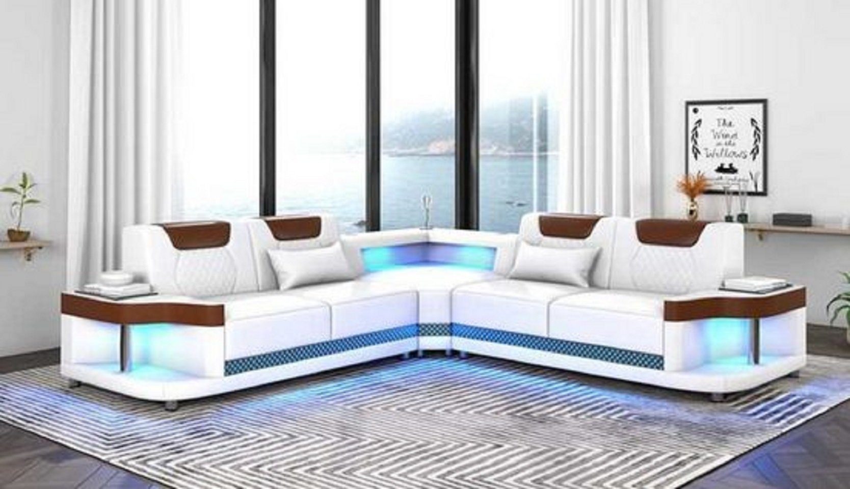 JVmoebel Ecksofa Luxus Couch mit Europe Weiß/Braun Teile, 3 in Eckgarnitur Moderne L Sofa Ecksofa LED, Made Form