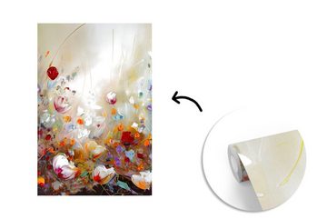 MuchoWow Fototapete Ölfarbe - Blumen - Farbenfroh - Natur, Matt, bedruckt, (3 St), Montagefertig Vinyl Tapete für Wohnzimmer, Wandtapete