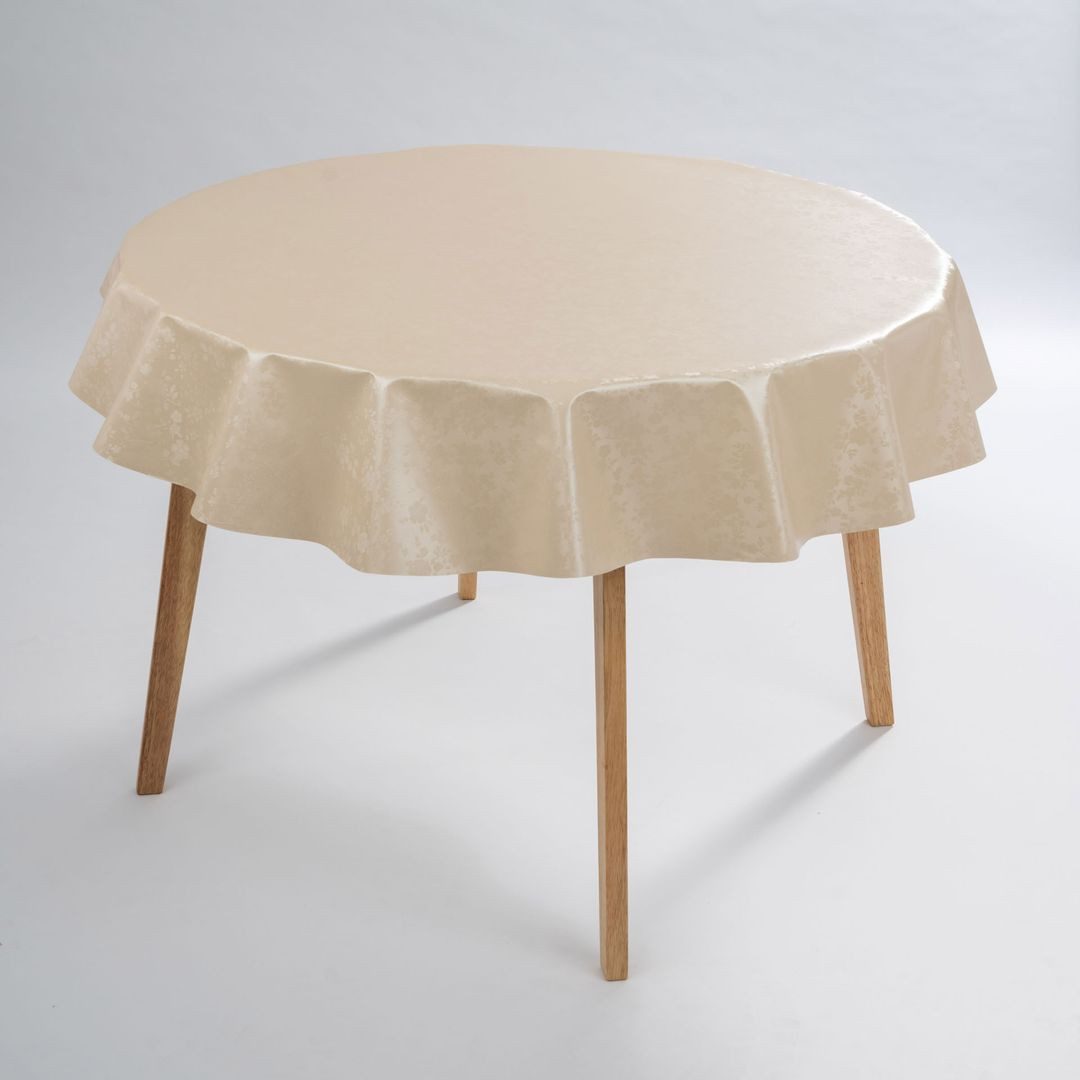 laro Tischdecke Wachstuch-Tischdecken Abwaschbar Geprägt Blumen Beige Creme Rund 140cm – Bild 3 von 5