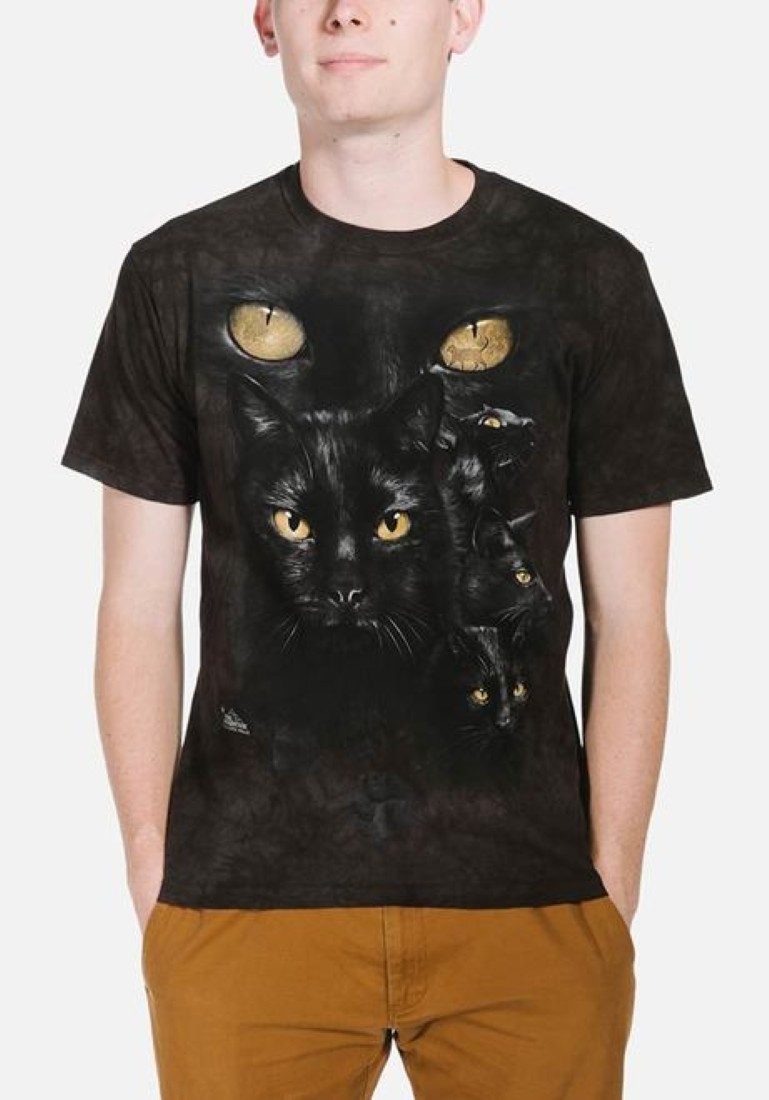 The Mountain Print-Shirt Schwarze Katze Mond Augen