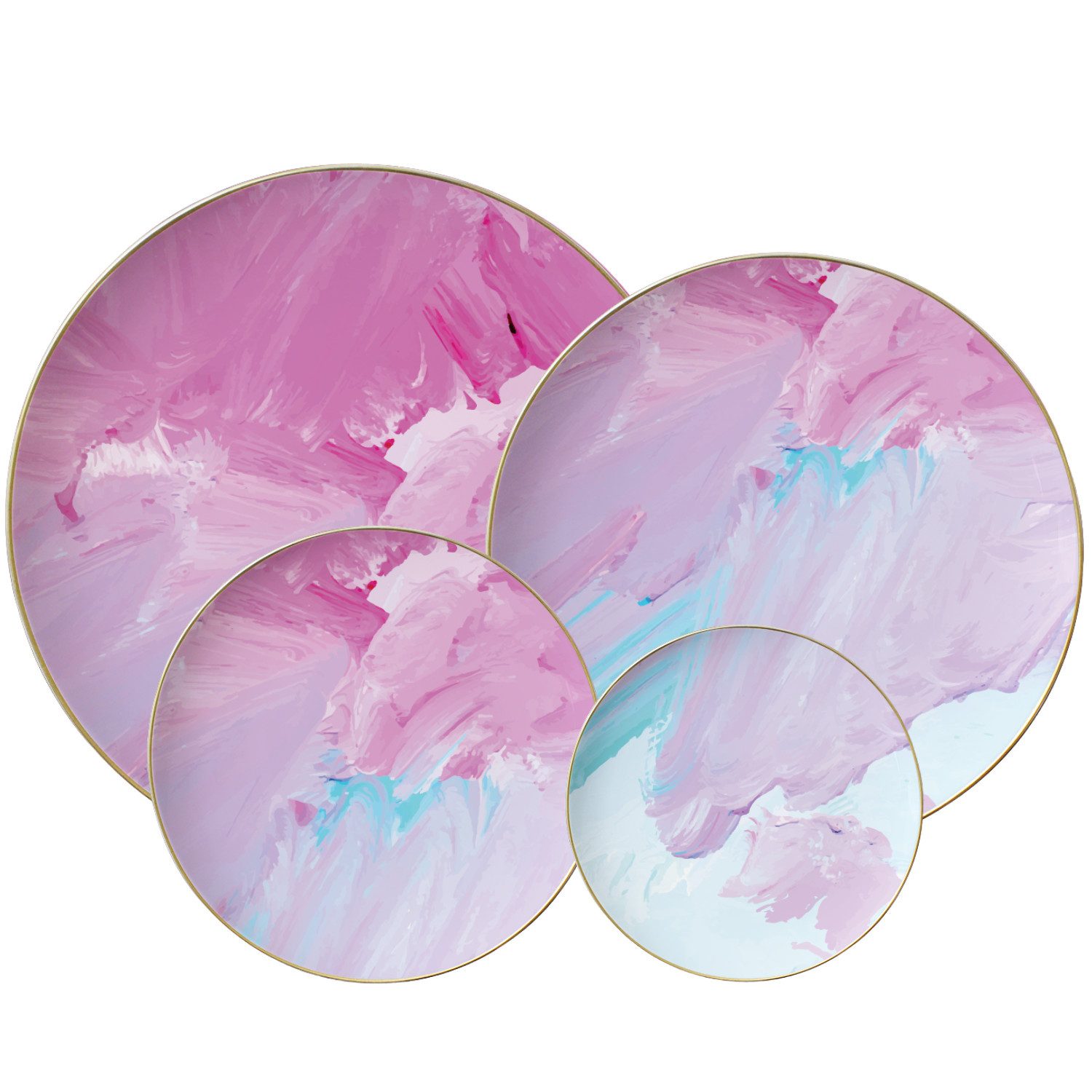 Quality Elegance Teller-Set Blush Aura Bone-China Teller Set – Aquarell Luxus Geschirr (4-tlg), 1 Personen, 45% Bone Ash