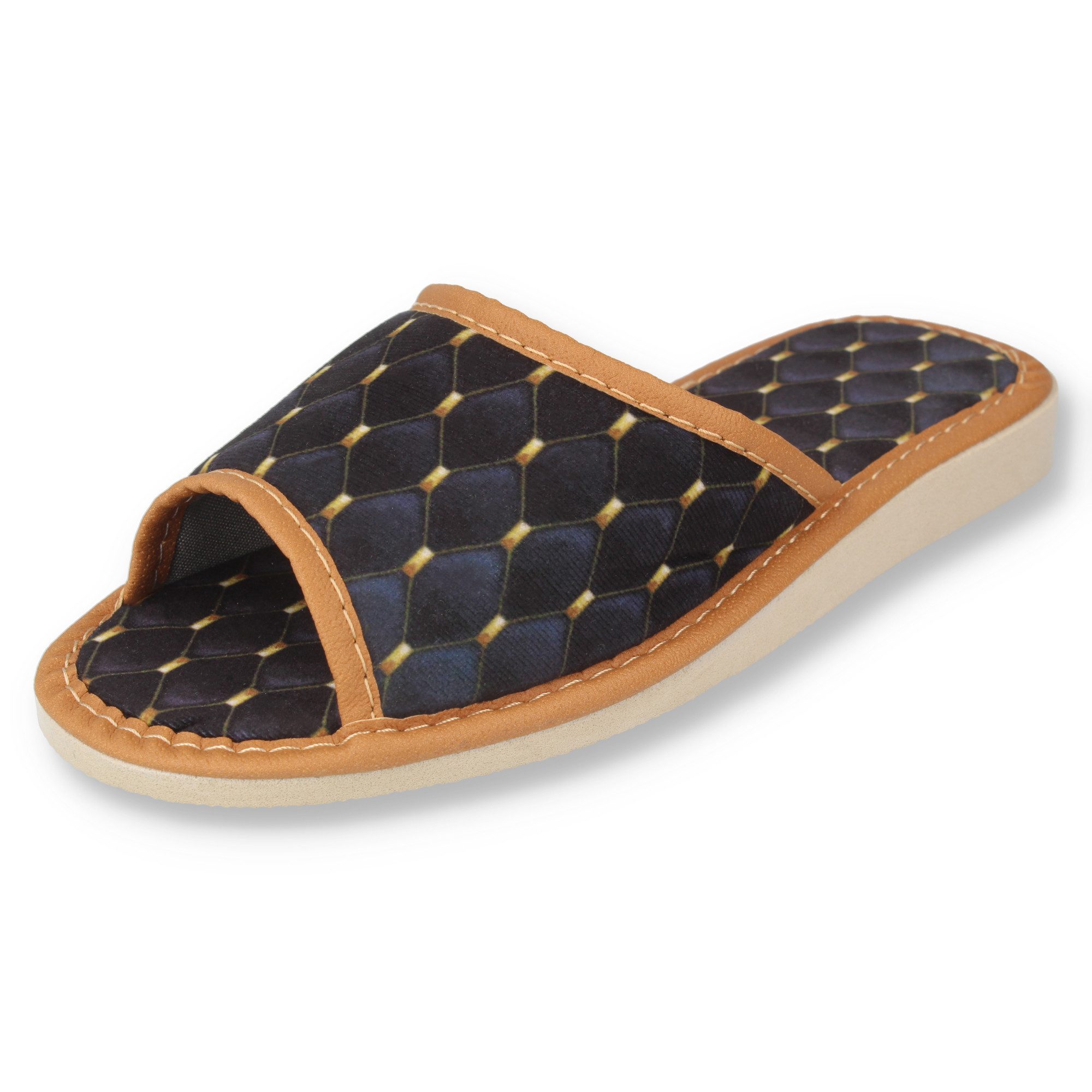 filsko Miskolc Damen Hausschuh Rautenmuster, Samtmaterial