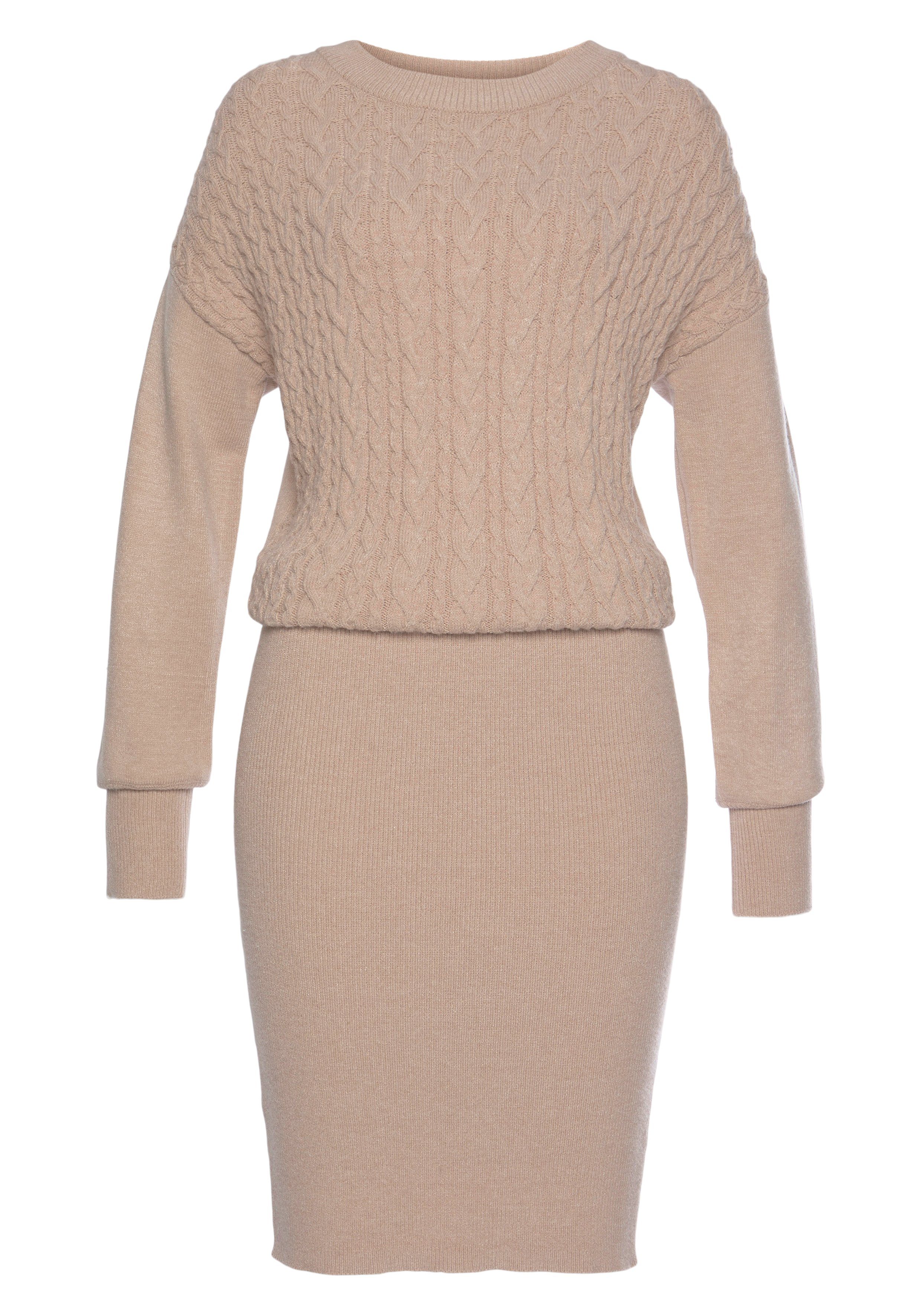 LASCANA Strickkleid mit Zopfmuster, elegantes Herbst- Winterkleid, Miniklei günstig online kaufen