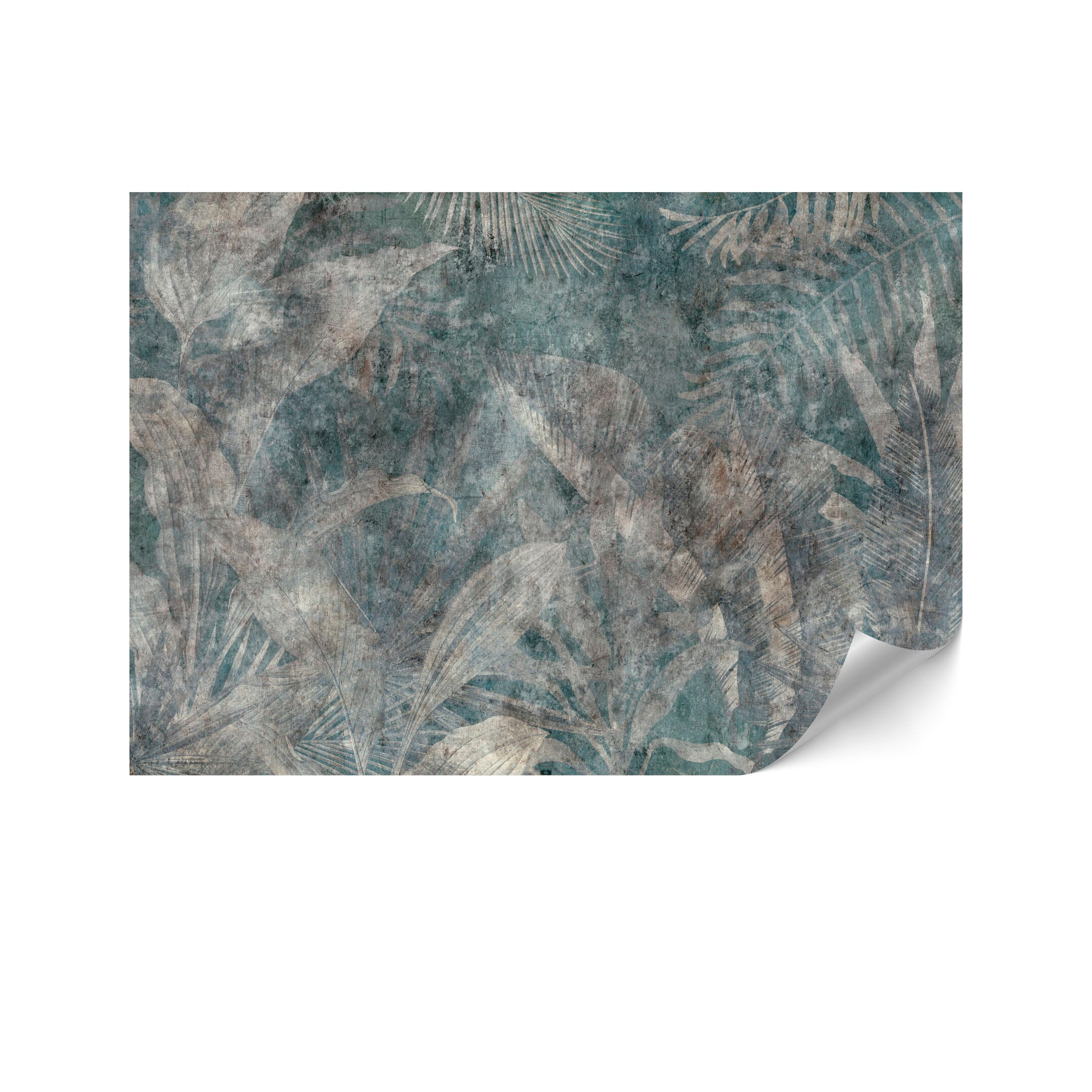 nm_trade Fototapete 100x70 cm - Vliestapete Tropisch - Türkis mit Hintergründe und Muster, Tropisch, Rechteckig, Nach innen, Horizontale Ausrichtung