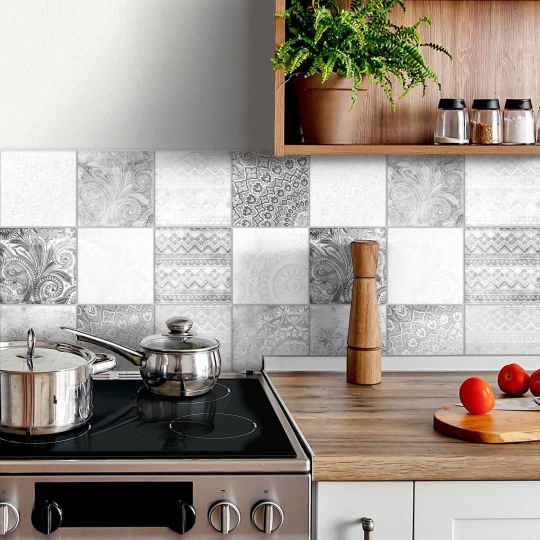 Fliesenaufkleber selbstklebend Klebefliese Boho Beton Optik Orientalisch 12Stk