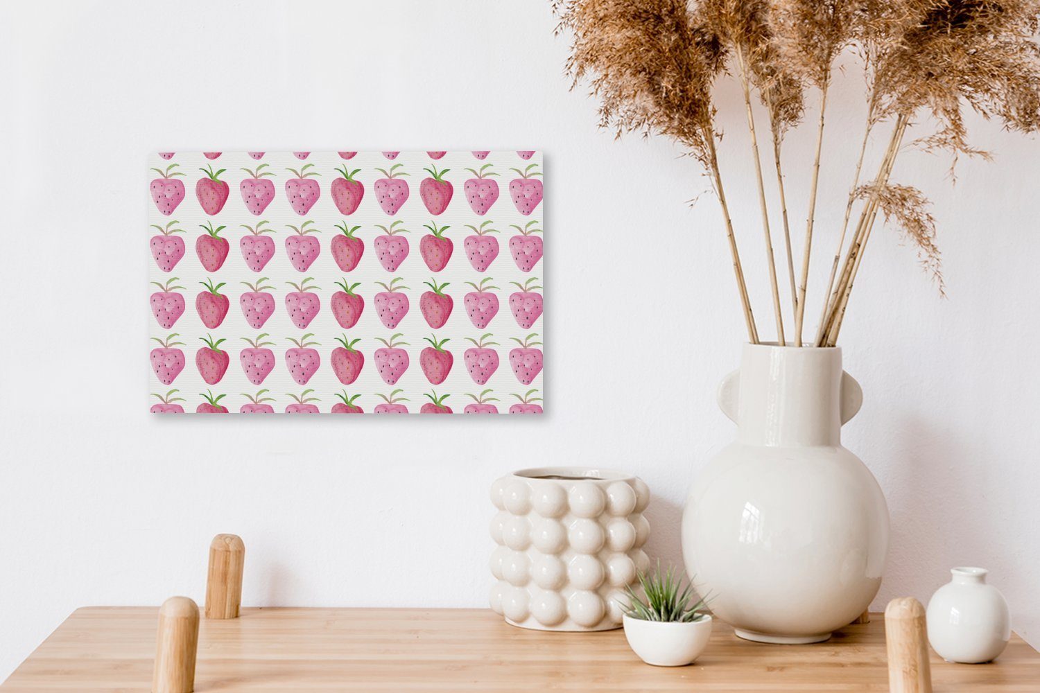OneMillionCanvasses® Leinwandbild Aufhängefertig, - (1 30x20 Erdbeere - Leinwandbilder, Wandbild Aquarell St), cm Design, Wanddeko