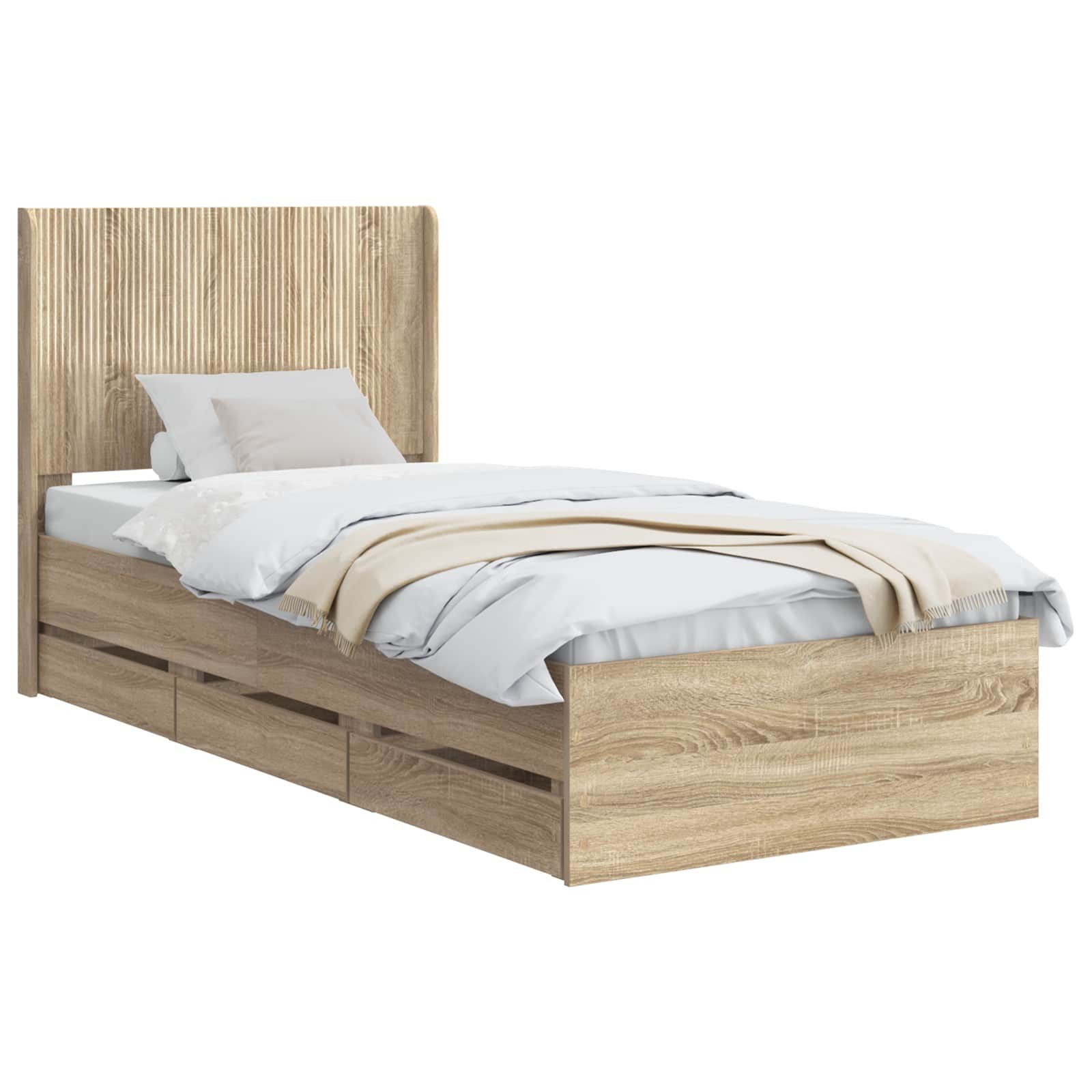 Bett Bettgestell mit Stauraum und Kopfteil Sonoma-Eiche 75 x 190 cm