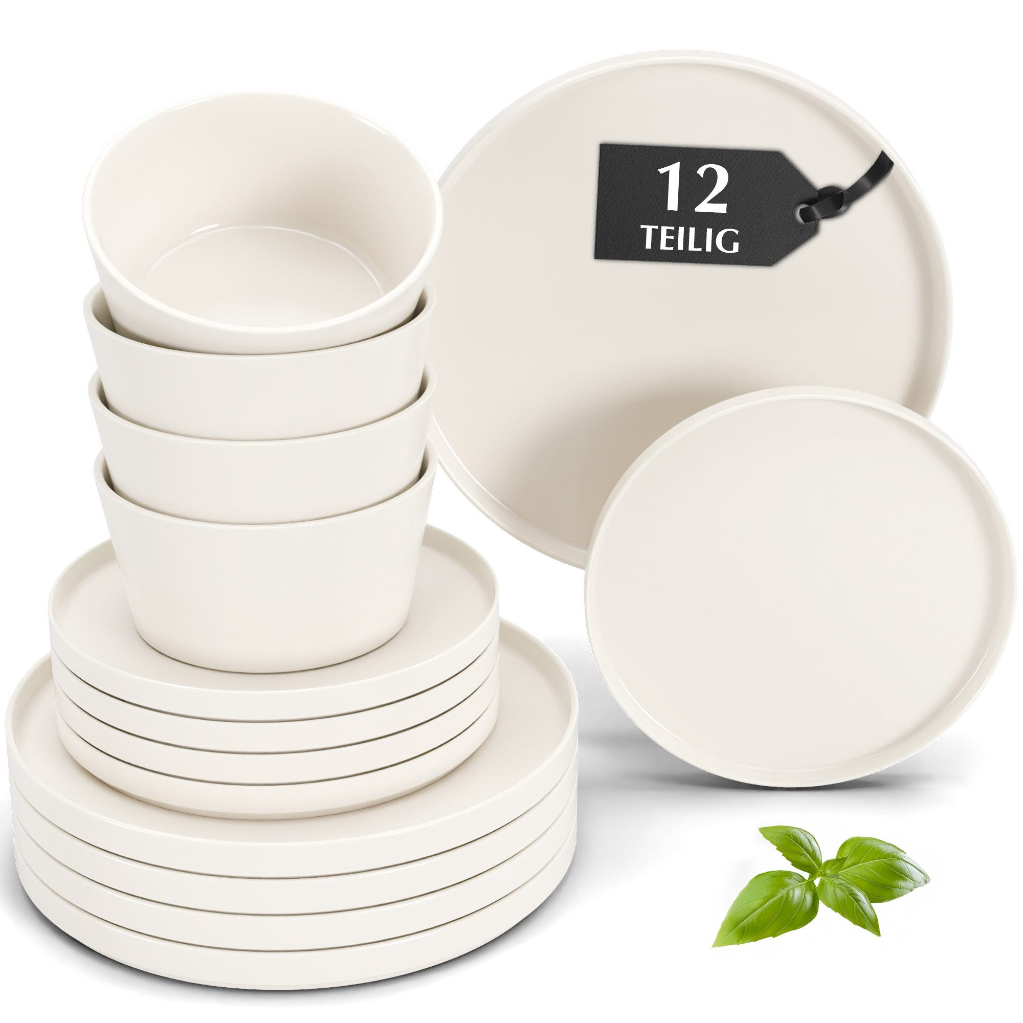 MiaMio Geschirr-Set Geschirrset für 4 Personen / 12-teiliges Tafelservice Luxe Weiß