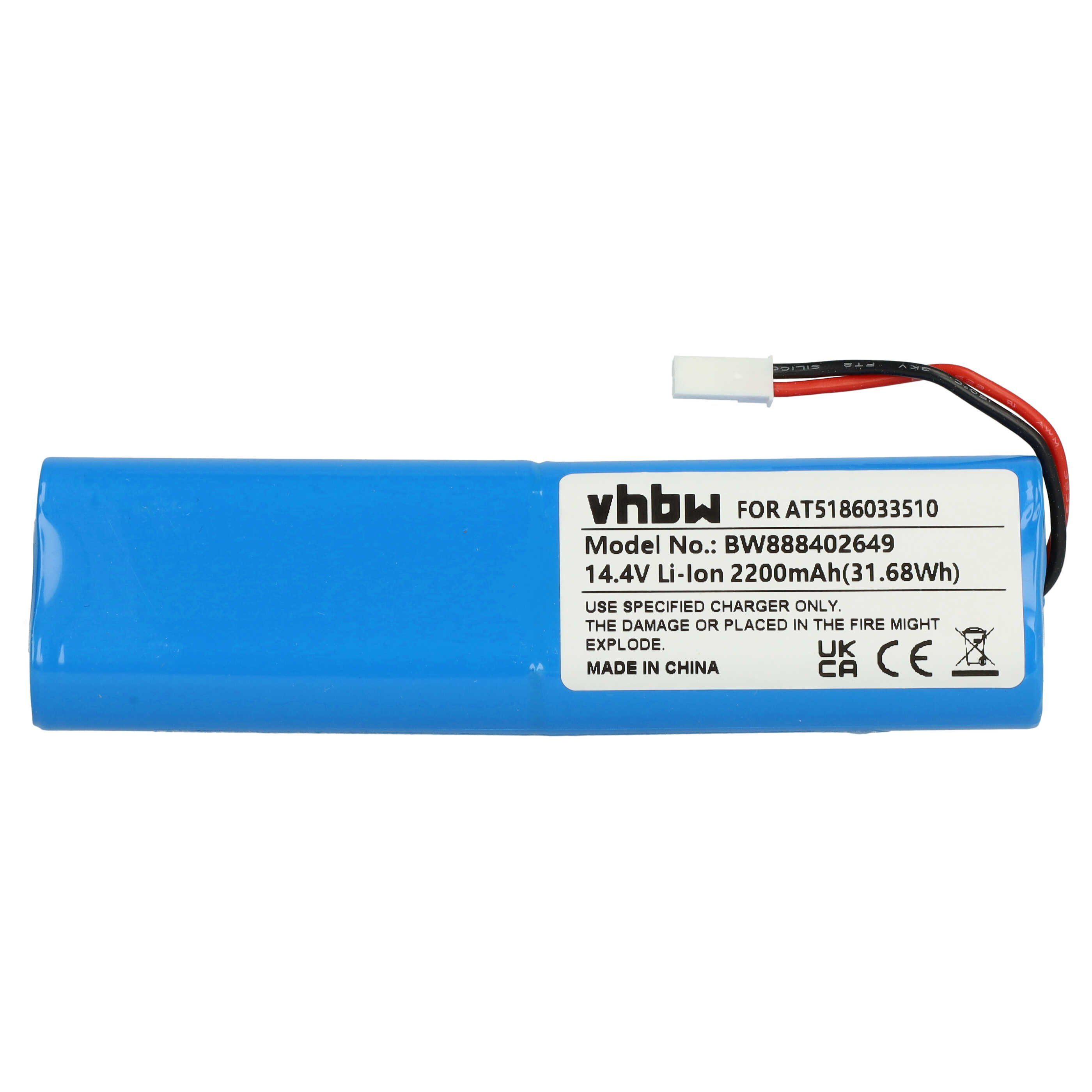 vhbw Akku Ersatz für Ariete AT5186033510 für Staubsauger / Saugroboter Staubsauger-Akku Akku Li-Ion 2200 mAh (14,4 V, 1 St), Leistungsfähiger Austausch-Akku für Ihren Saugroboter