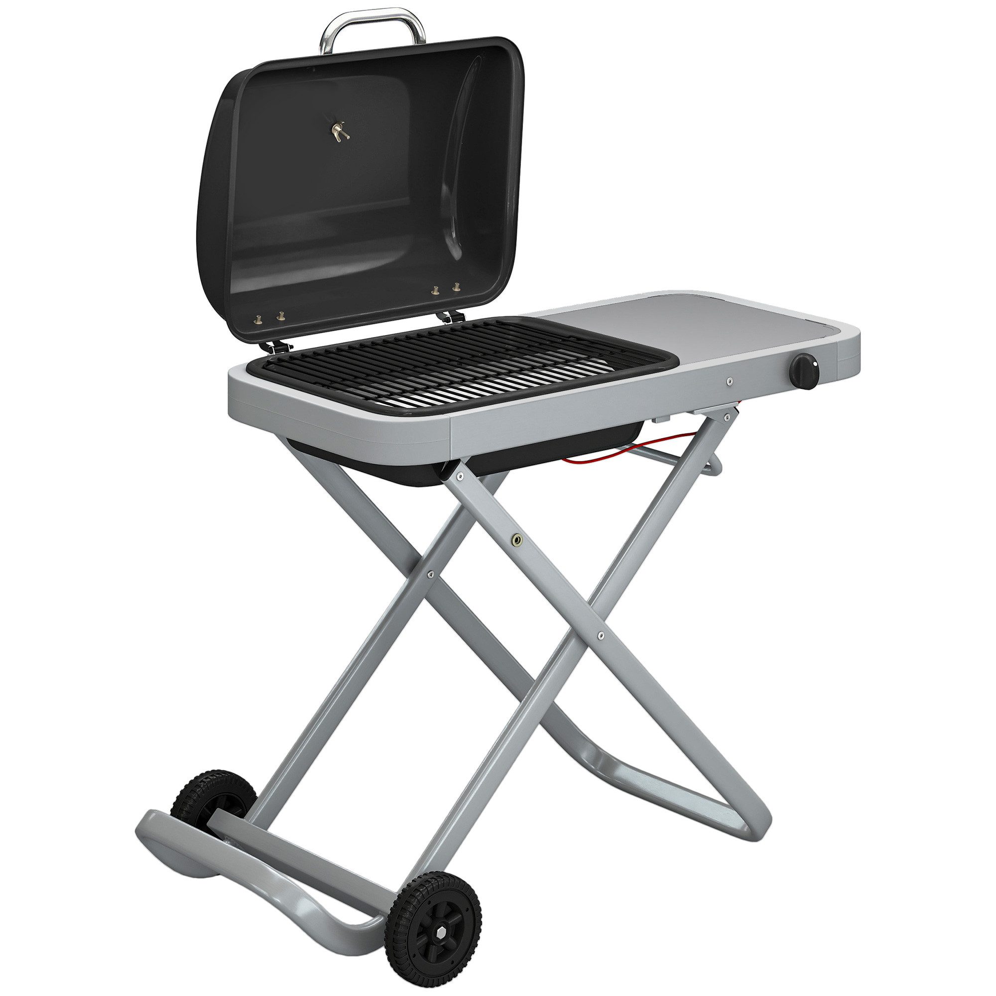 Novzep Gasgrill Tragbarer Gasgrill 1-Brenner Grillwagen mit Faltbarem Rollwagen, Grillrost Seitentisch Deckel Thermometer