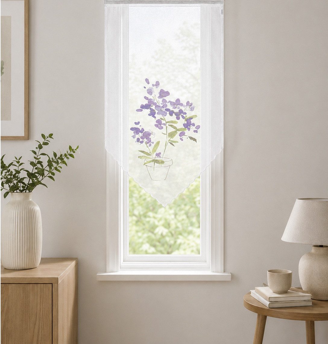 EXPERIENCE Scheibengardine Design Kuvert, weiß, Blume lila, BxH 60x90cm, 4052-01, (1 St), Stangendurchzug, transparent