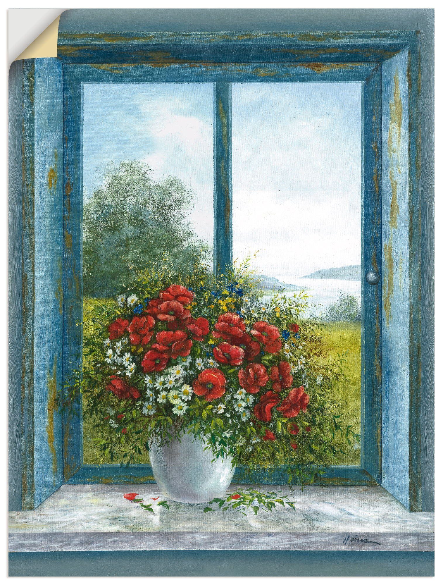 Artland Wandbild Mohnblumen am Fenster, Arrangements (1 St), als Alubild, Leinwandbild, Wandaufkleber oder Poster in versch. Größen