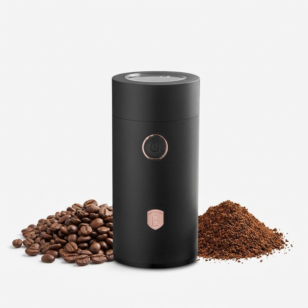 Berlinger Haus Kaffeemühle Schwarz-Roségold, 150 W, Schlagmesser, 75 g Bohnenbehälter, 150 W, Edelstahlklingen, Gewürz- und Nussmühle, One-Touch-Bedienung