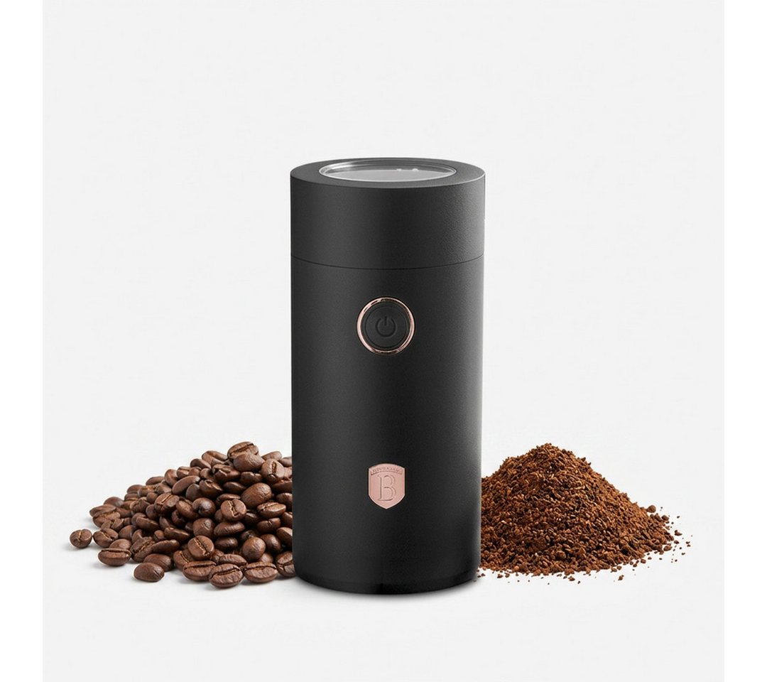 BerlingerHaus Kaffeemühle Schwarz-Roségold, 150 W, Schlagmesser, 75 g Bohnenbehälter, 150 W, Edelstahlklingen, Gewürz- und Nussmühle, One-Touch-Bedienung