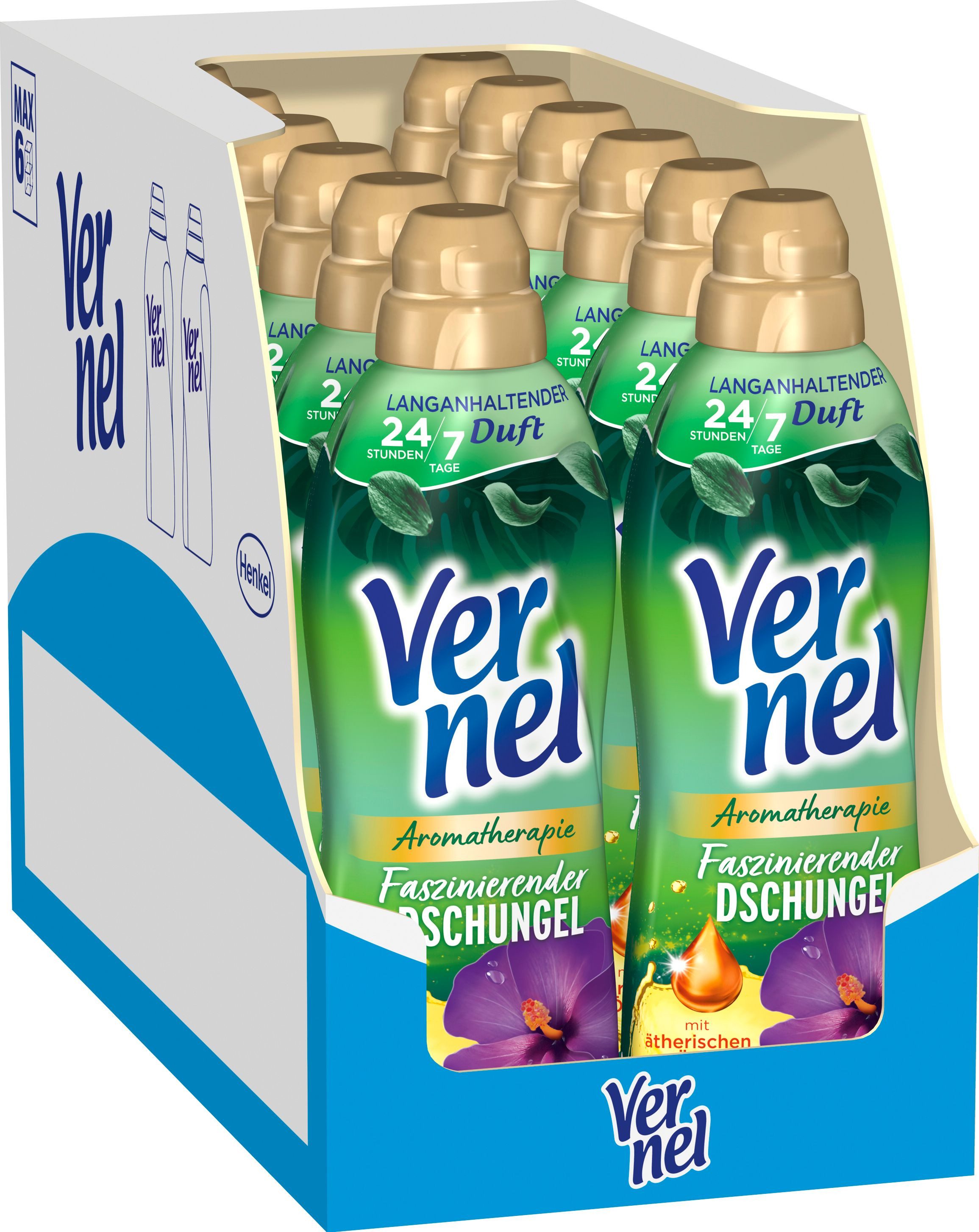 Vernel Aromatherapie Faszinierender Dschungel 12x 37 WL (444 WL) Weichspüler (Vorratspack, [12-St. mit ätherischen Ölen)