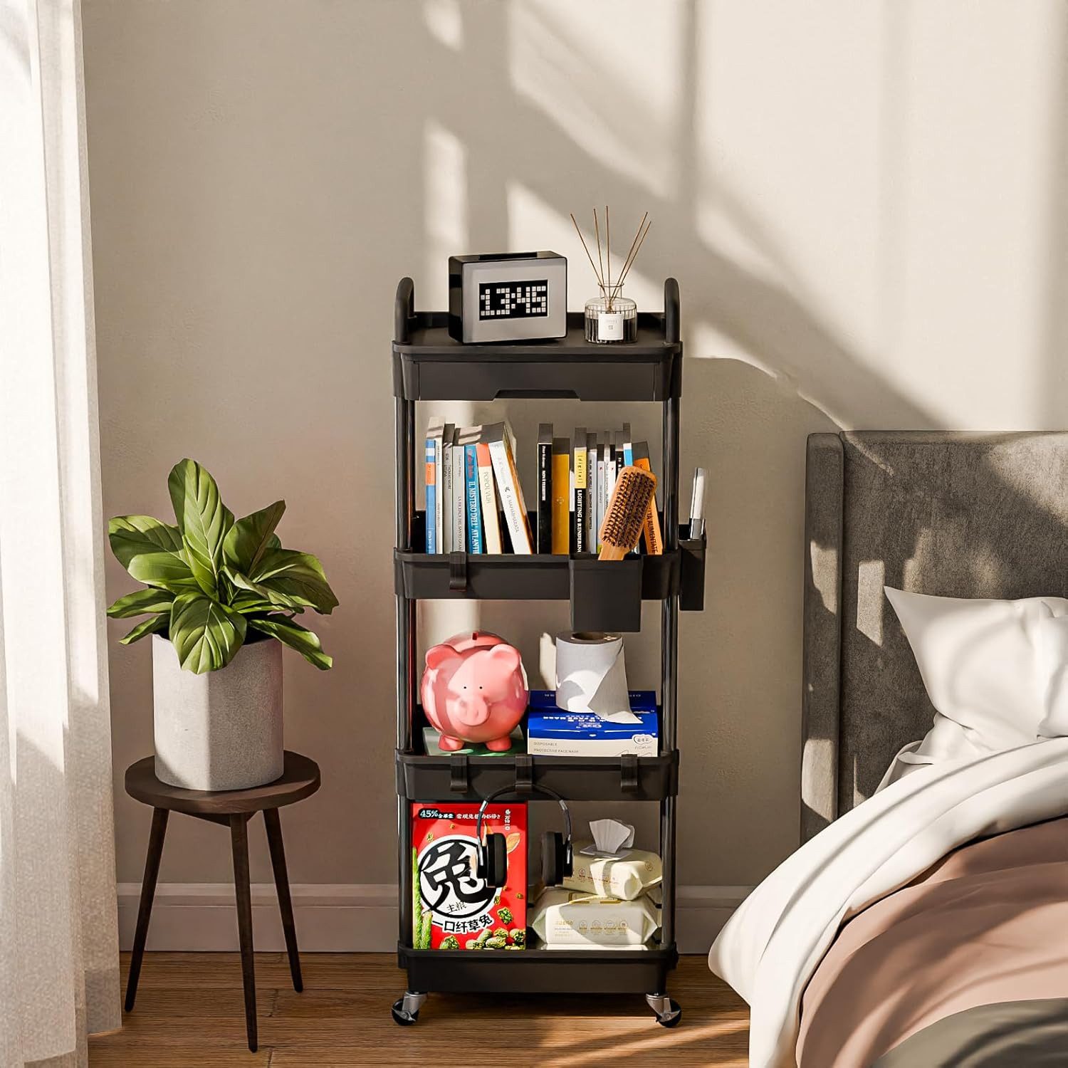 SPACEKEEPER Servierwagen 4-stöckiger Rollwagen mit Schublade – Badorganizer & Küchenorganizer, (1 St), Mobiler Aufbewahrungswagen für enge Nischen, Küche & Wäscherei