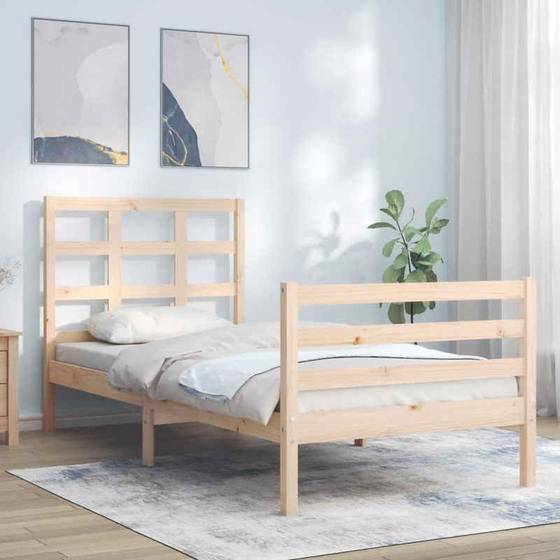 vidaXL Bett Massivholzbett mit Kopfteil 90x200 cm