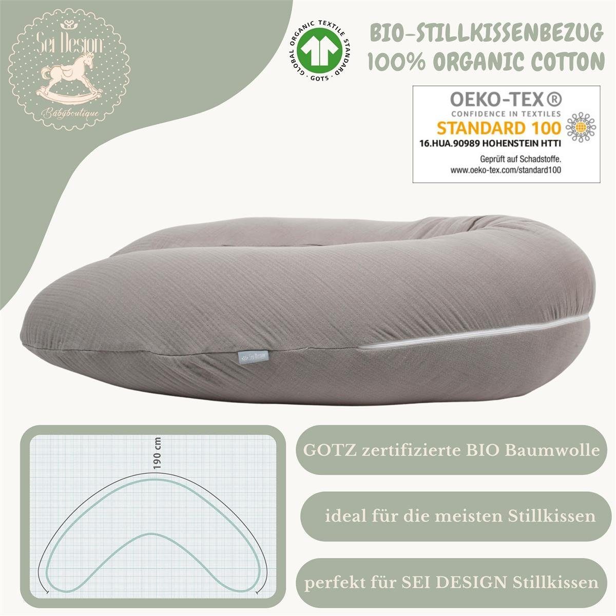 SEI Design Stillkissen Bio + 190x30 Kapok, + Baumwolle Bezug, Kapok Kissen Bezug Stillkissen Füllung aus Seitenschläferkissen BIO