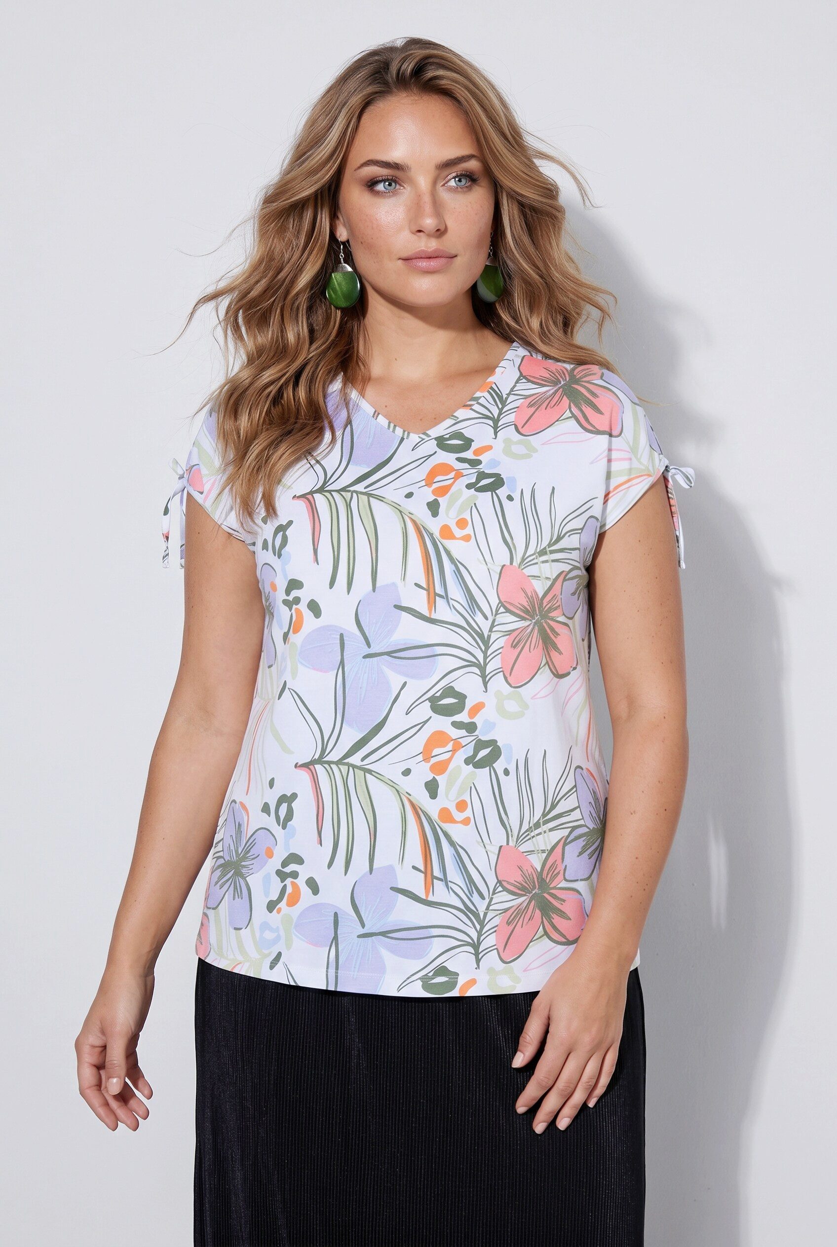 MIAMODA T-Shirt T-Shirt Komfort Fit Blütenmuster Schulterraffung