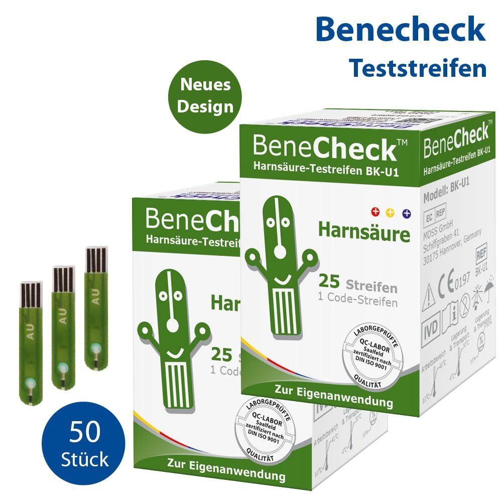 BeneCheck Harnsäure-Teststreifen BK-U1 50 Stück, Gicht Behandlung 50-St.