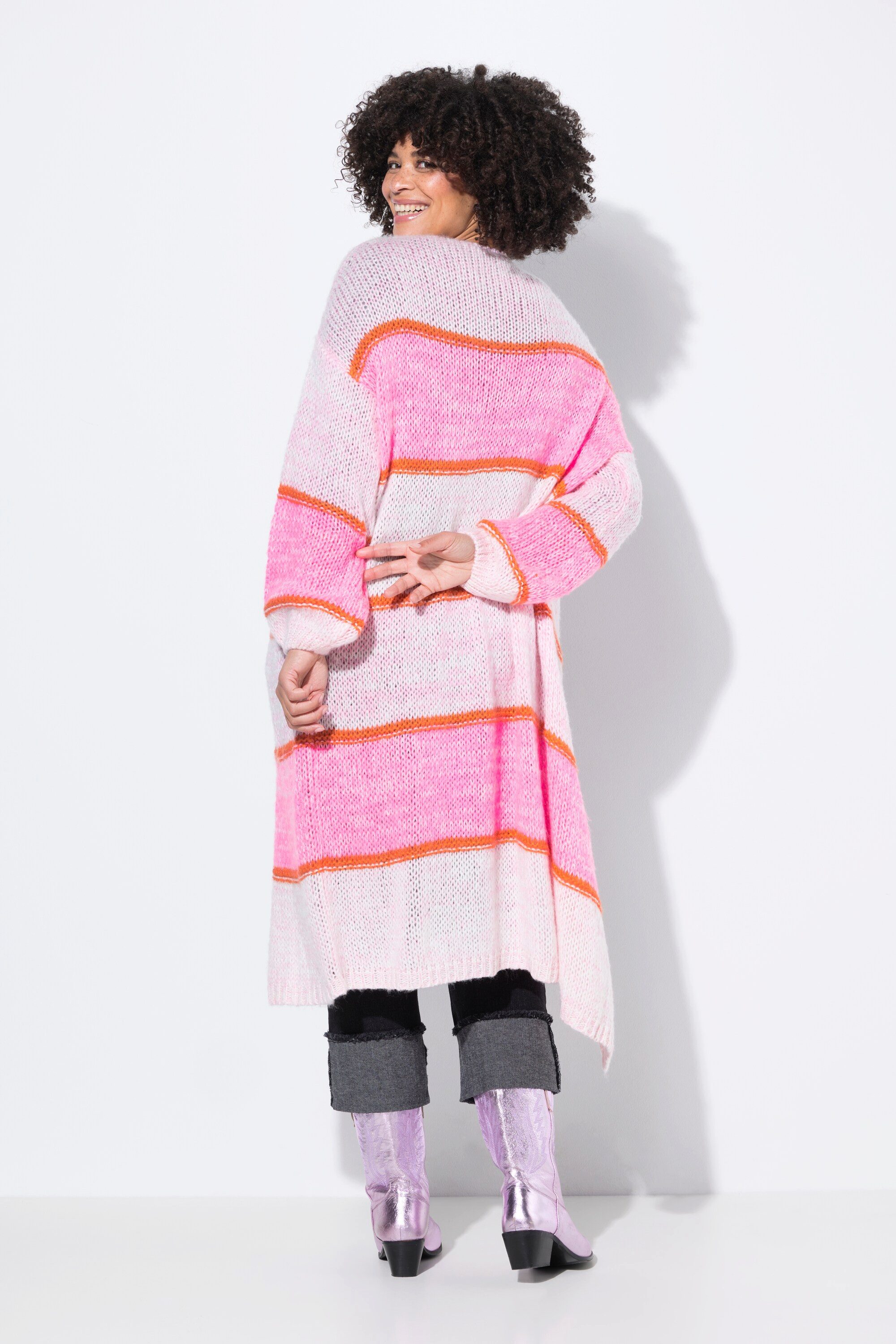 Angel of Style Strickjacke Strickjacke lang Neonstreifen offene Form