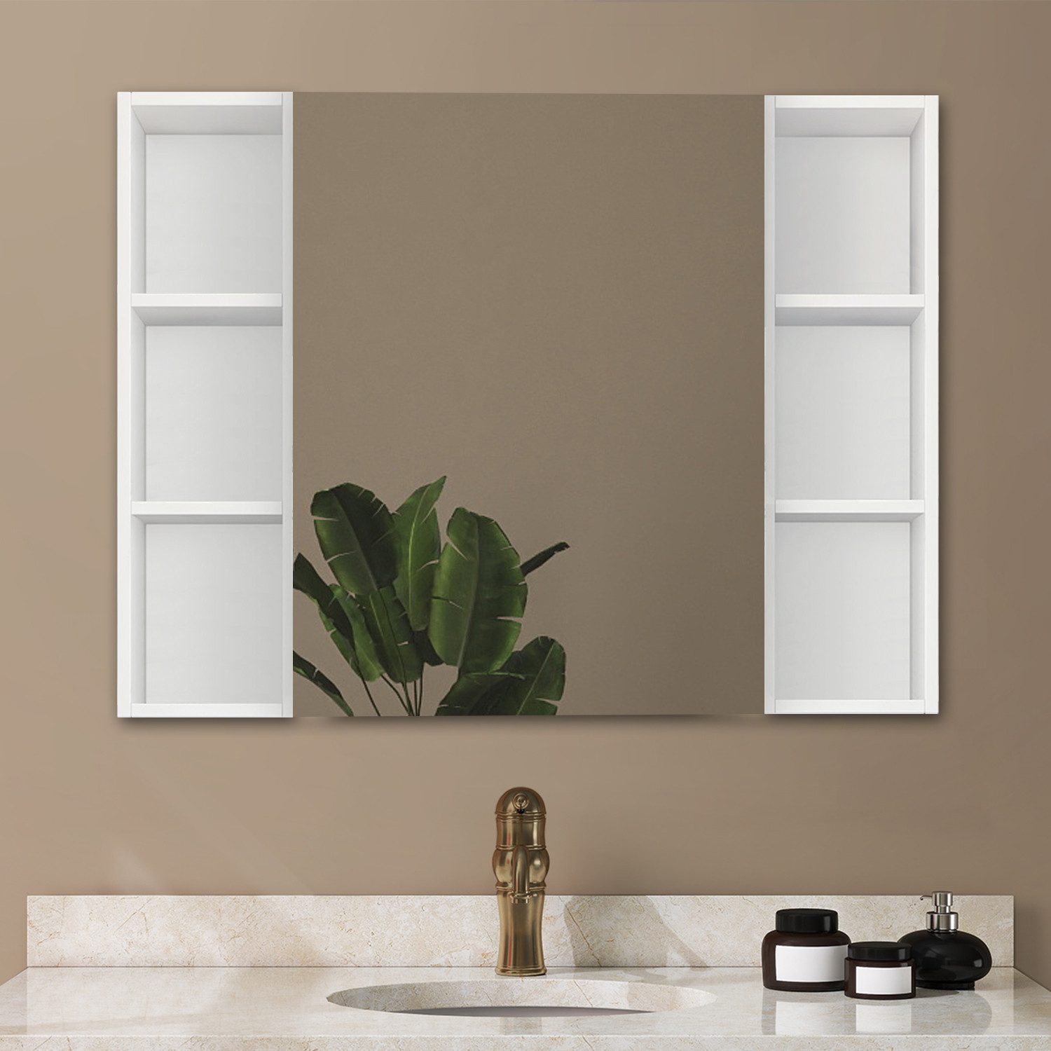 duschspa Spiegelschrank Badezimmerschrank Aufbewahrungsschrank Weiß Matt/Schwarz Hochglanz, 40-100cm