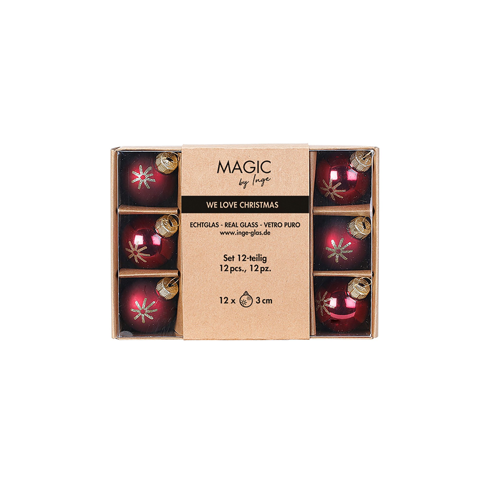 MAGIC by Inge Weihnachtsbaumkugel, Weihnachtskugeln Glas 3cm Schneeflocken Motiv 12er Set Smooth Port