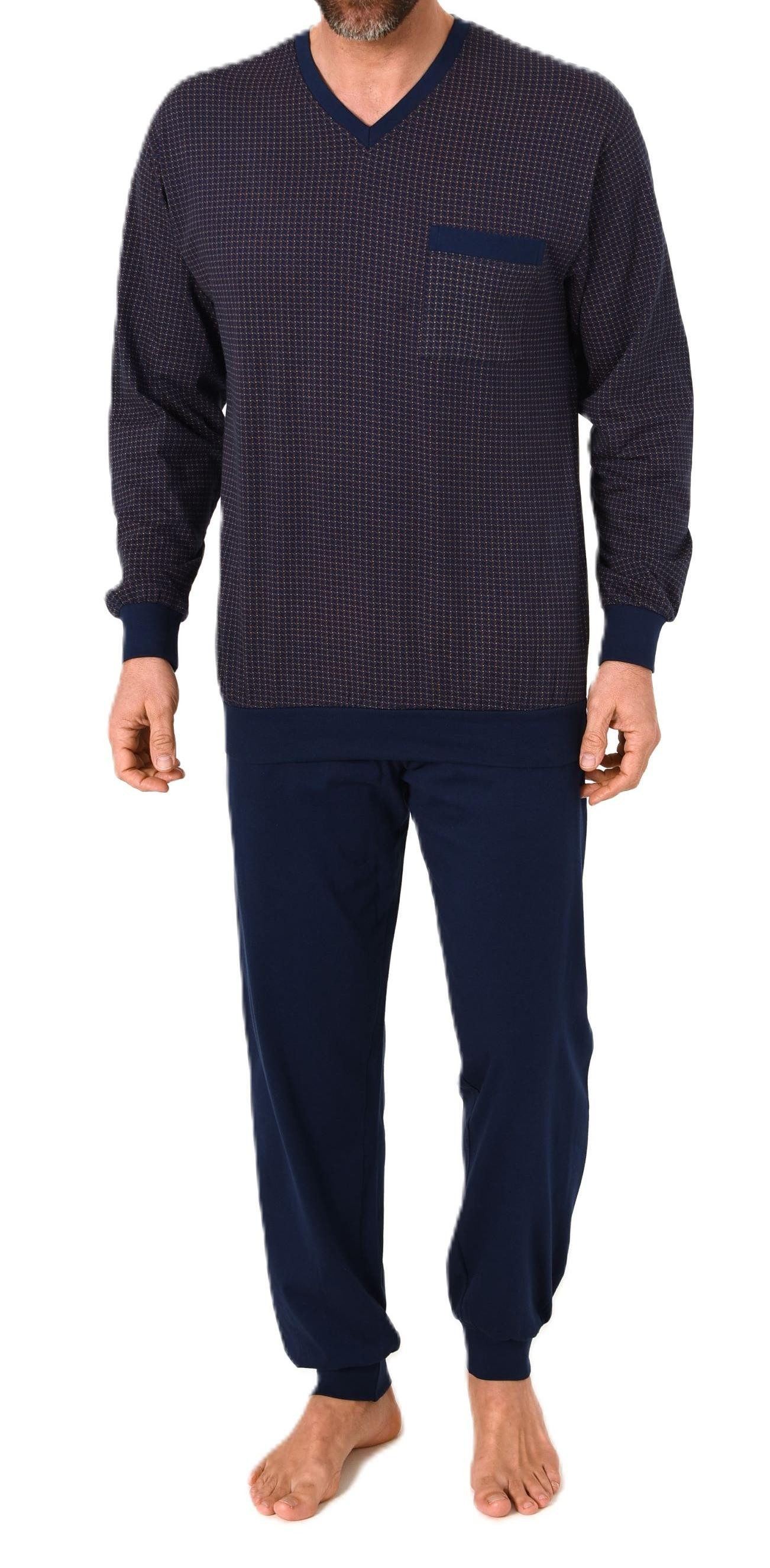 Normann Pyjama Normann Herren Schlafanzug lang mit Bündchen - Pyjama mit V-Hals