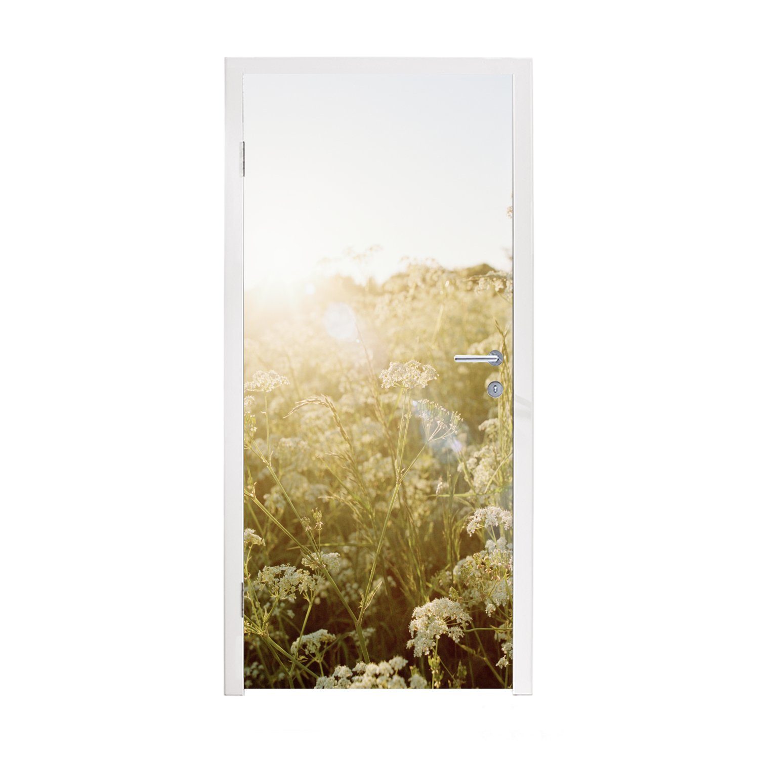 - (1 cm - Fototapete Türtapete bedruckt, Blumen Matt, Frühling, Weiß für MuchoWow Tür, St), Türaufkleber, 75x205